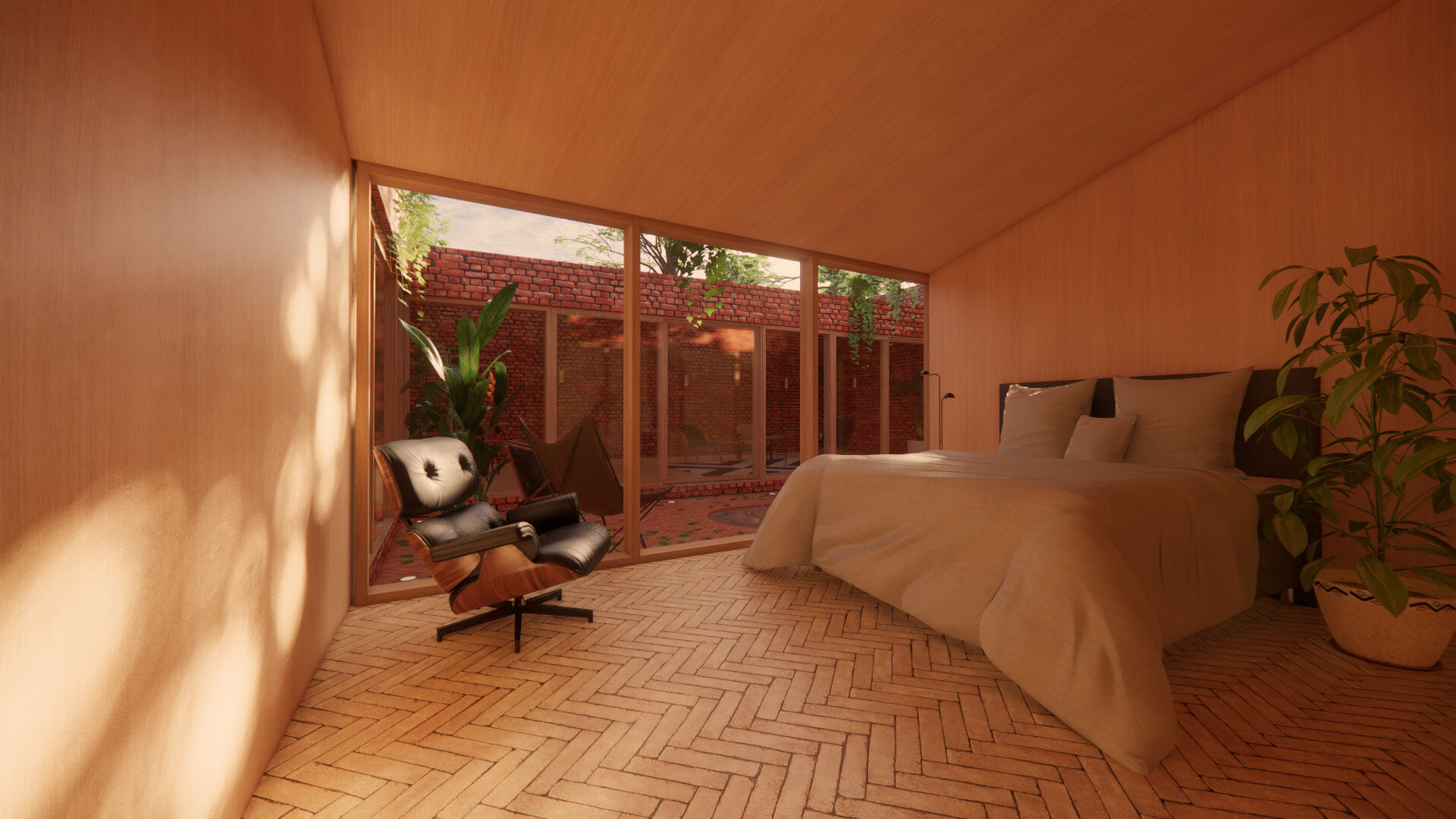 Bedroom - Solar Courtyard House - Beverley Architects - Samuel Kendall Associates