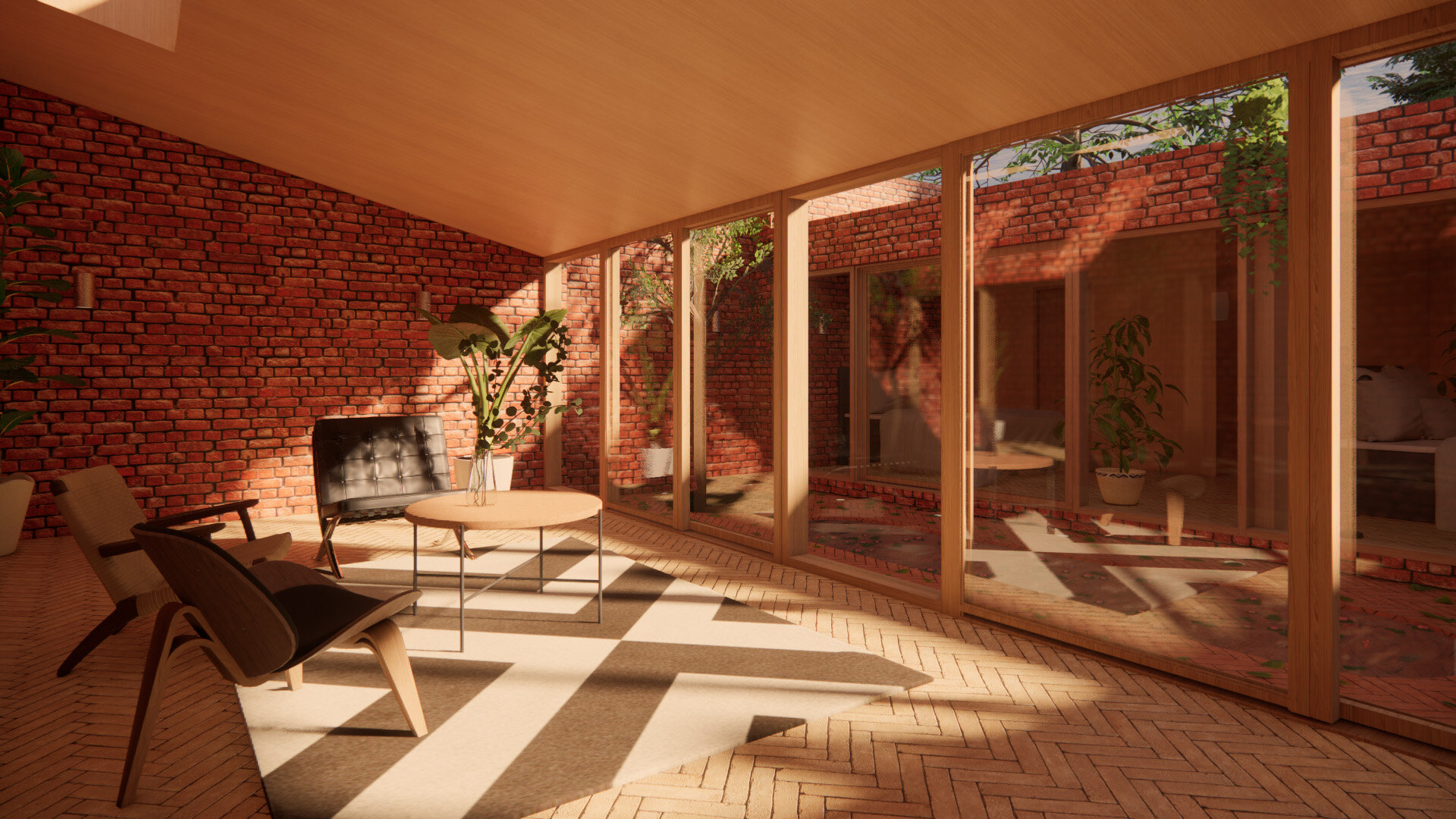 3D Visualisation - Living Space - Solar Courtyard House, Beverley