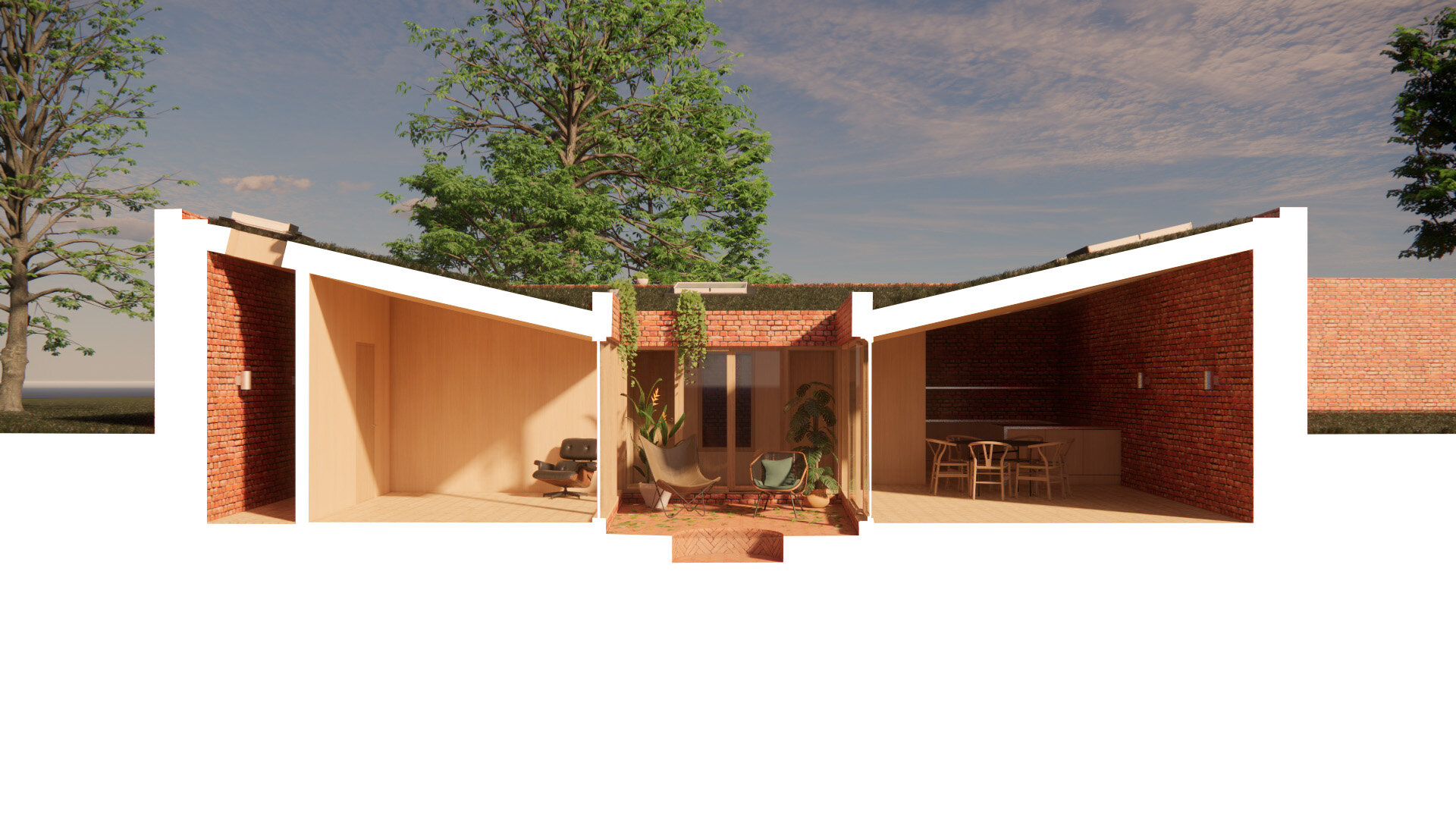 Perspective Section - Solar Courtyard House - Beverley Architects - Samuel Kendall Associates