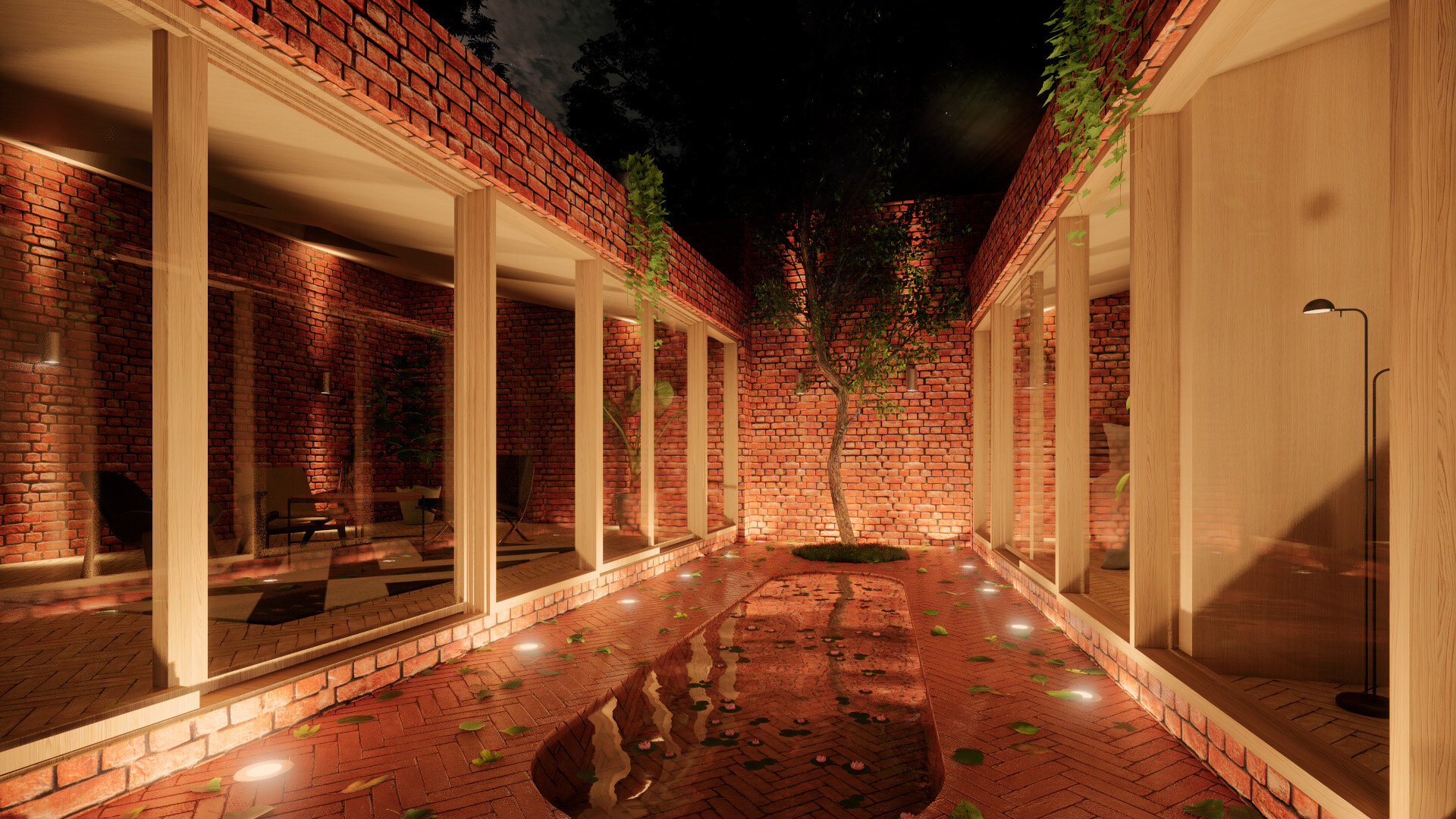 Night Courtyard - Solar Courtyard House - Beverley Architects - Samuel Kendall Associates