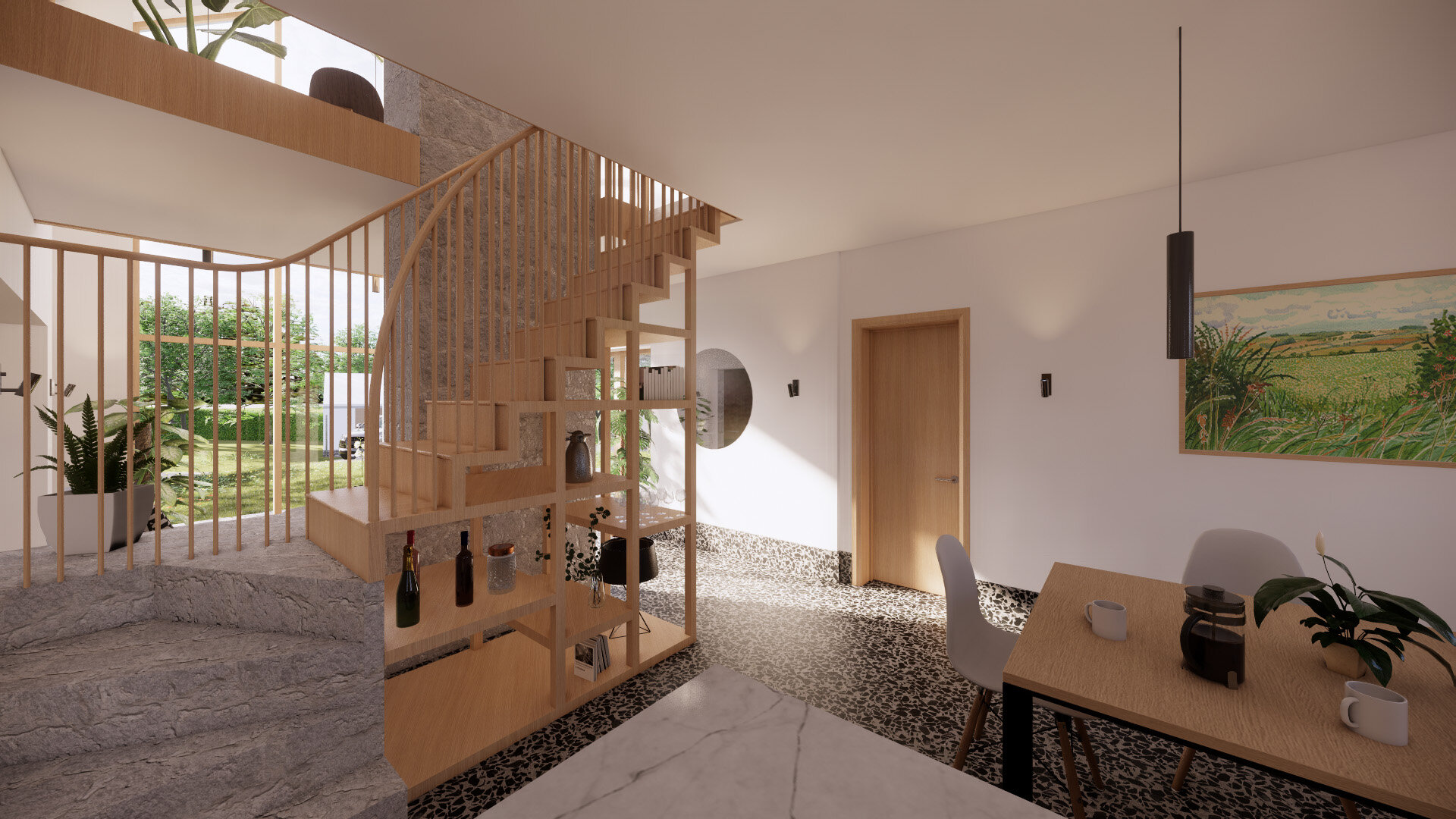 Central Staircase &amp; Dining Area - East Yorkshire Passivhaus - Bridlington Architects - Samuel Kendall Associates