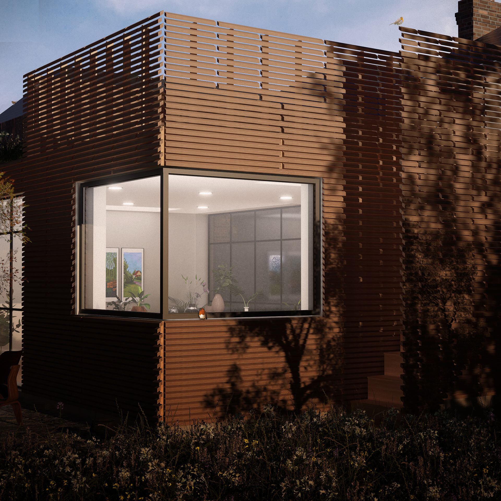 Corner Window_Dusk-Dawn House_Sustainable Yorkshire Architects_Samuel Kendall Associates