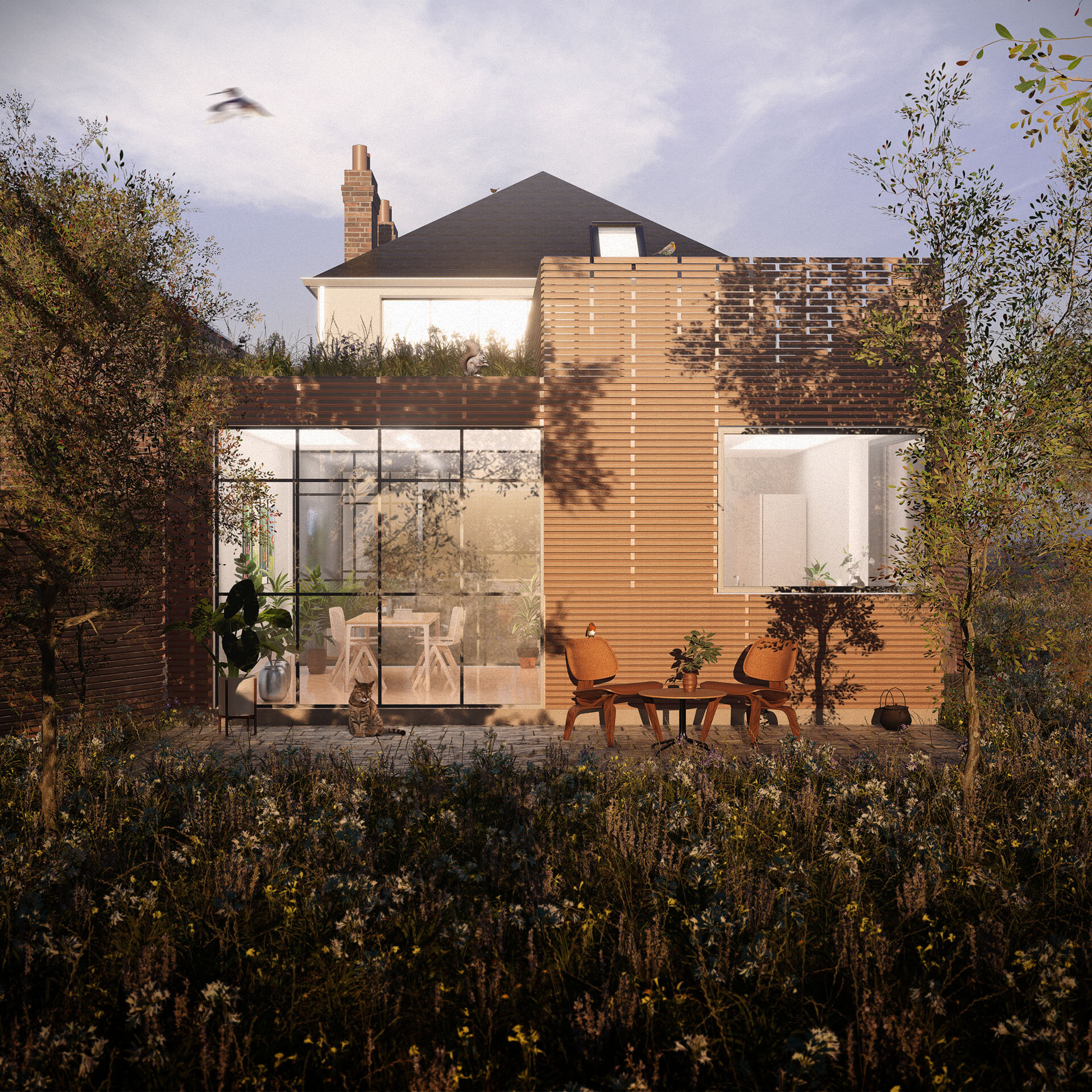 Garden Perspective_Dusk Dawn House_Sustainable Leeds Architects_Samuel Kendall Associates