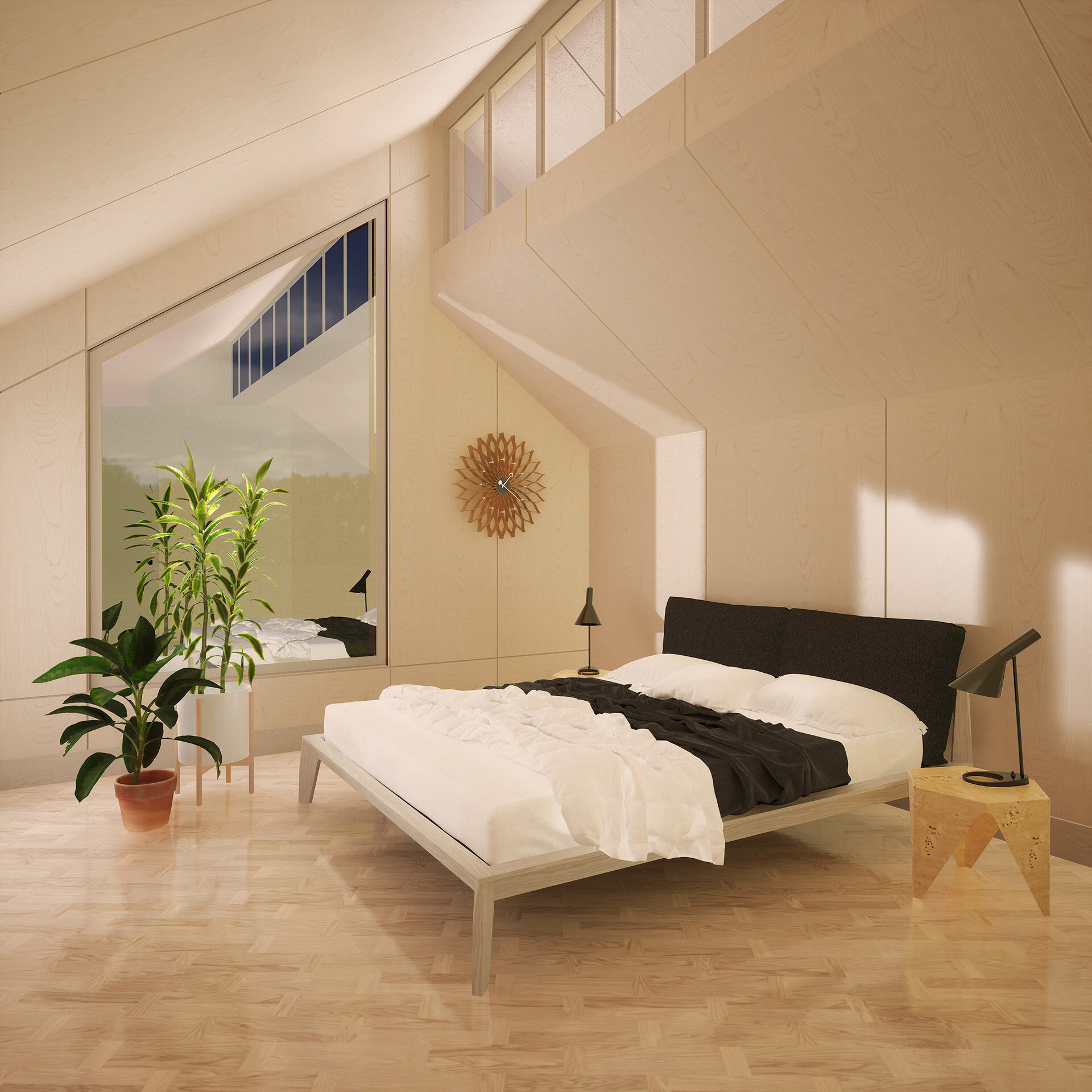 Timber Lined Bedroom_Ecology House_Sustainable Yorkshire Architects_Samuel Kendall Associates