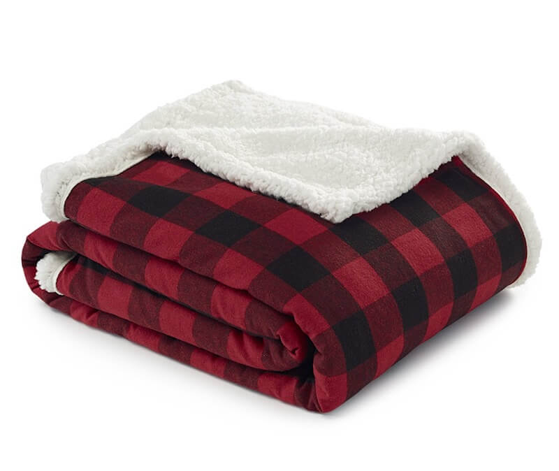 Plaid Flannel Throw with Sherpa Lining