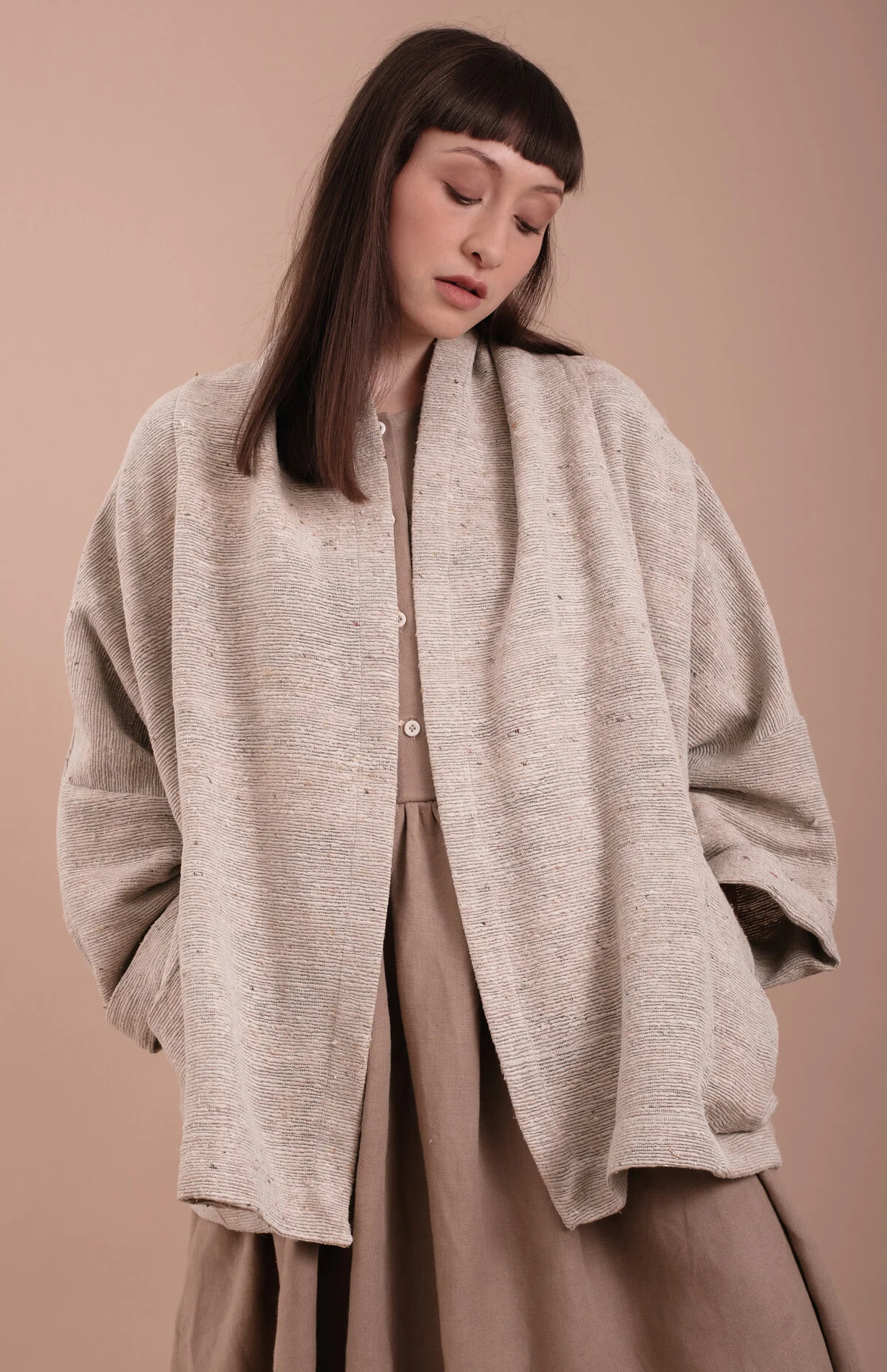 Drape jacket - Raw silk - Sage/Natural