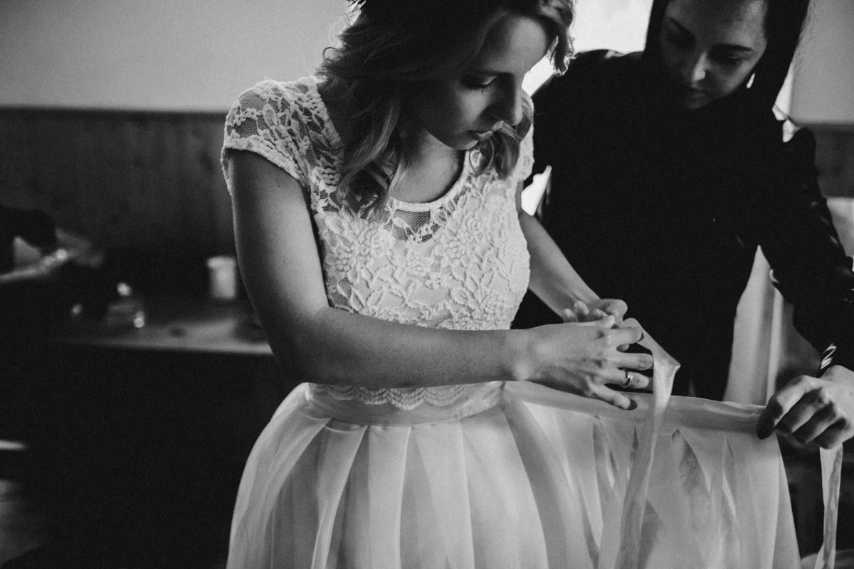 black and white photo of a bride