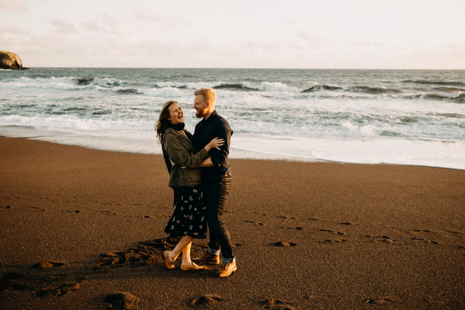 girl laughing with her fiancee