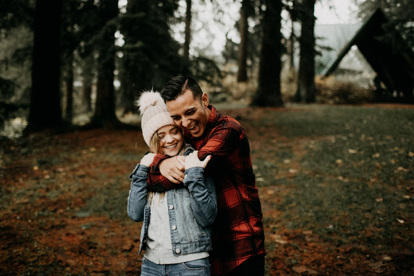 couple embracing the portland rain