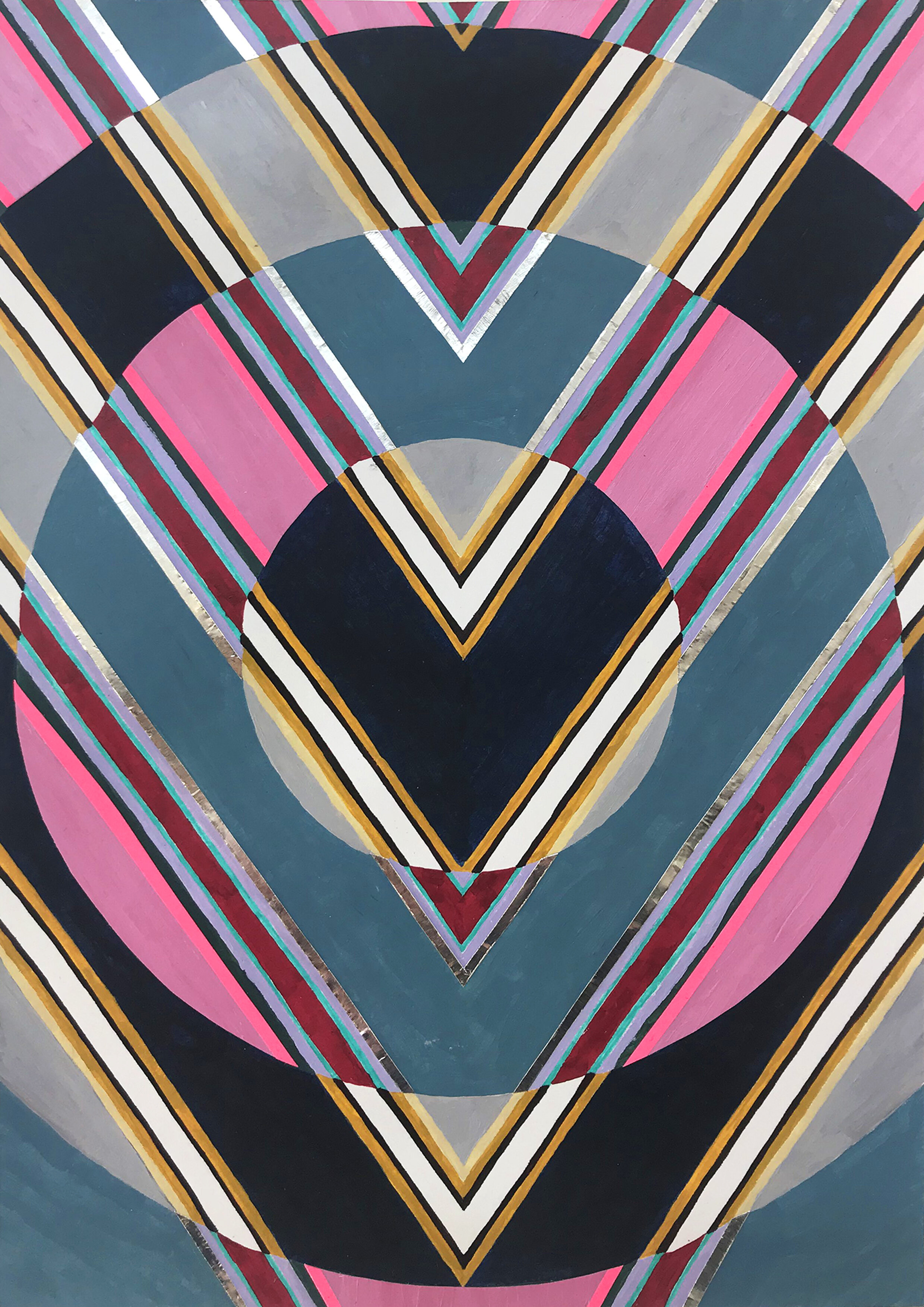 Disc Chevron Painting_Multi Stripes with foil and flouro.jpg