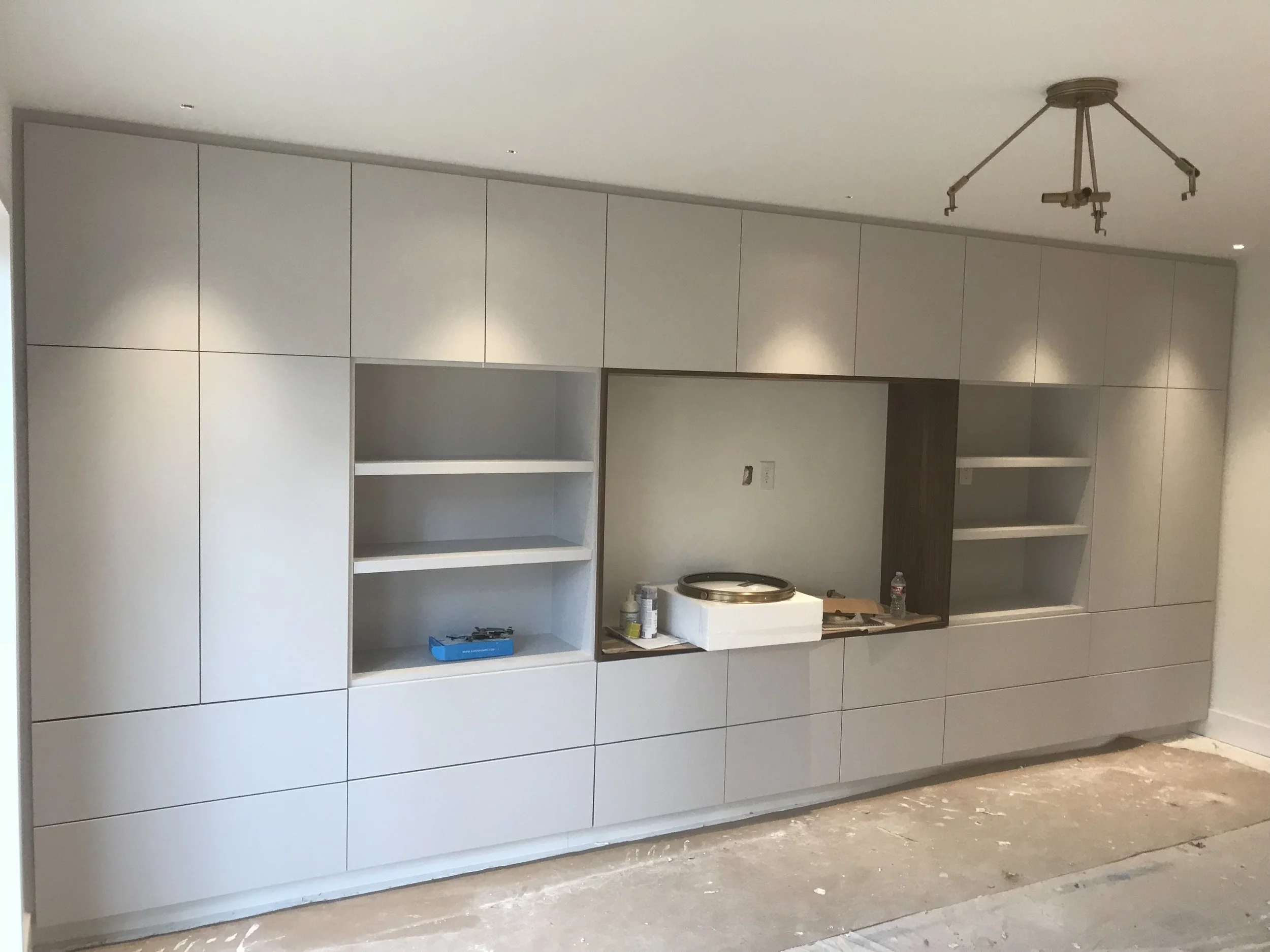 Euro Style Playroom Cabinets w/ Walnut TV Surround