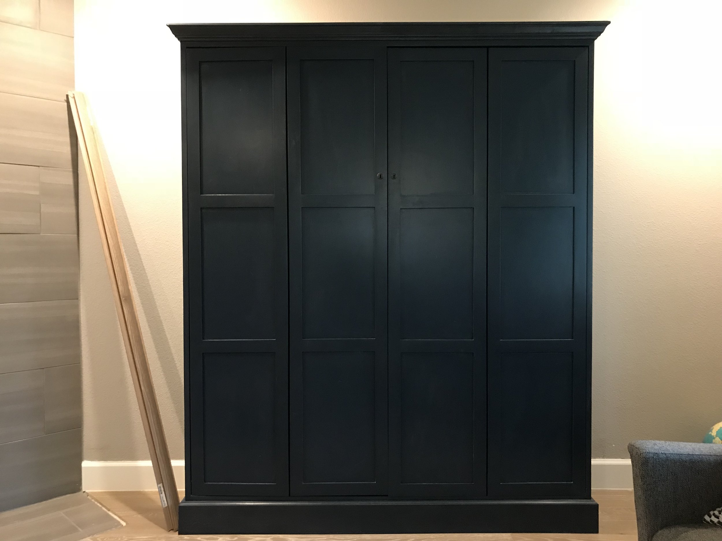 Custom Media Cabinet, Bi-fold Pocket Doors