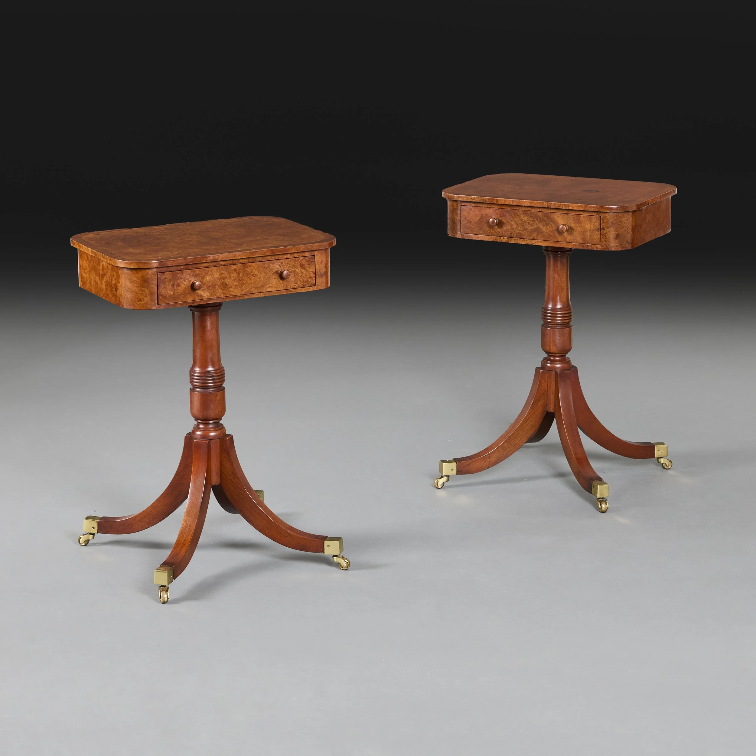 A PAIR OF BURR WALNUT OCCASIONAL TABLE