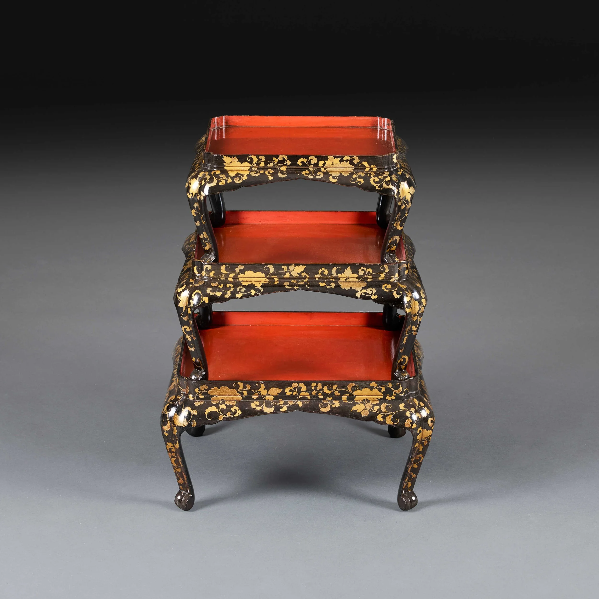 A GRADUATED SET OF MEIJI PERIOD LACQUER STACKING TRAY TABLES