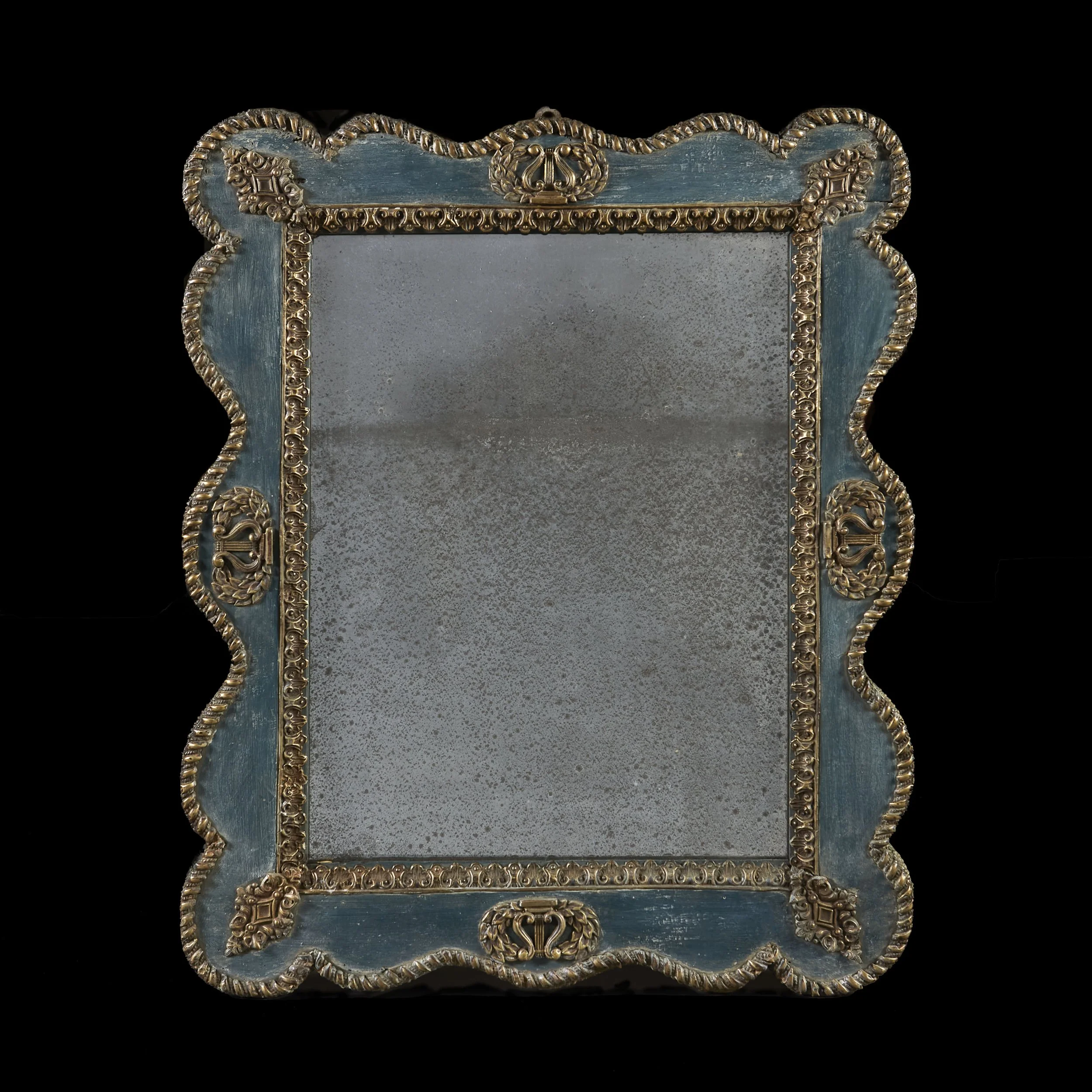 A FINE 19TH CENTURY BLUE AND SILVER GILT MIRROR
