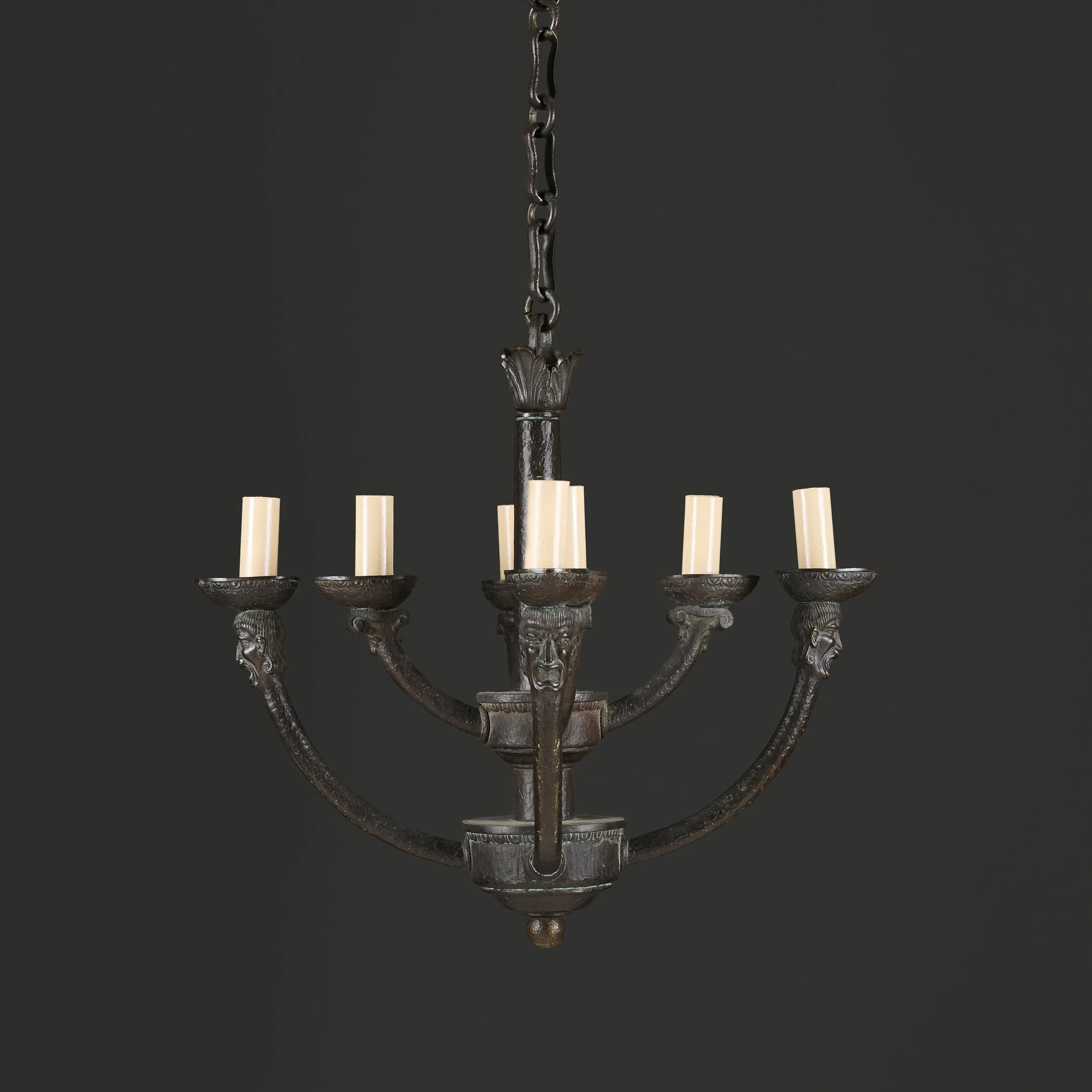 AN UNUSUAL BRONZE CHANDELIER