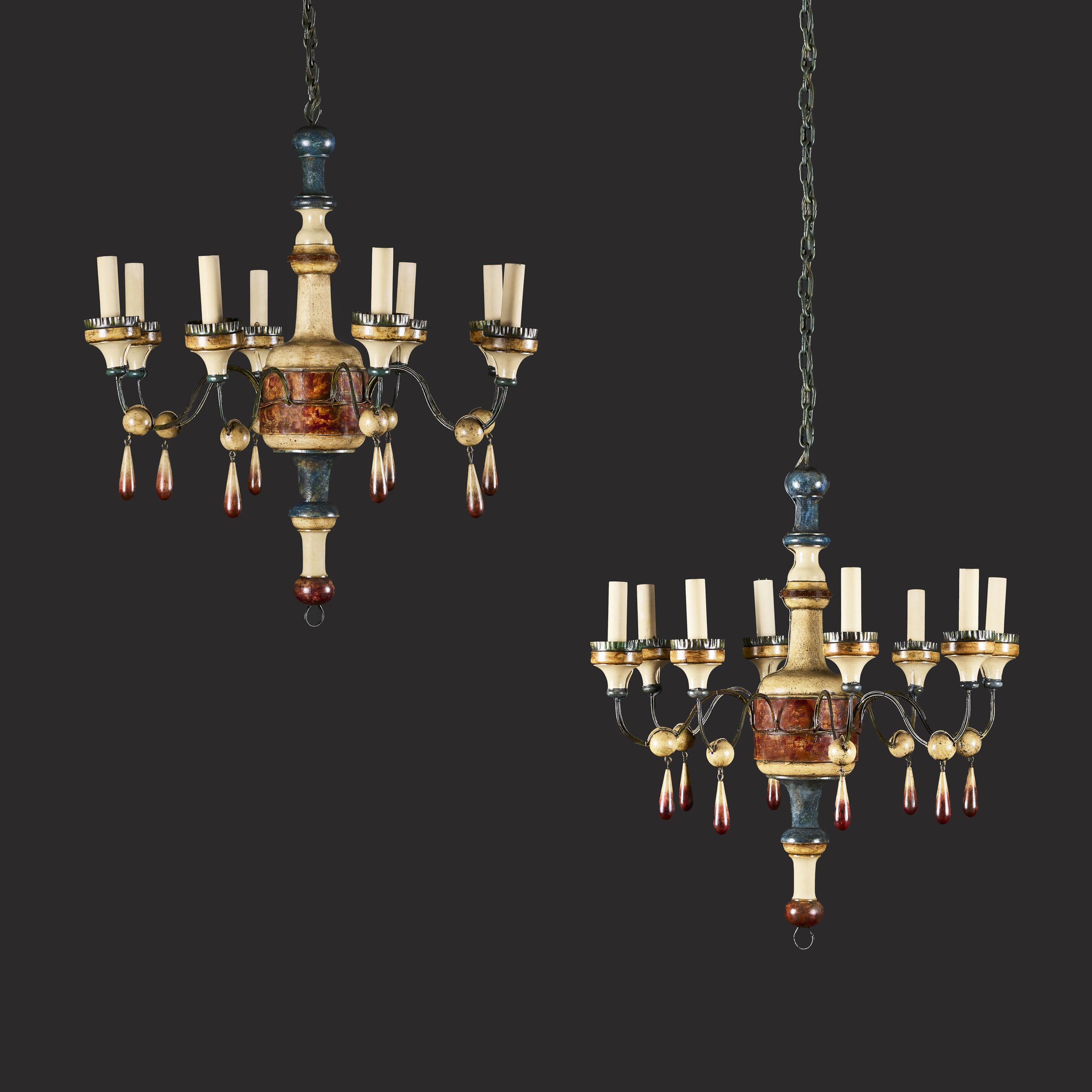 A PAIR OF 19TH CENTURY PAINTED ITALIAN CHANDLIERS