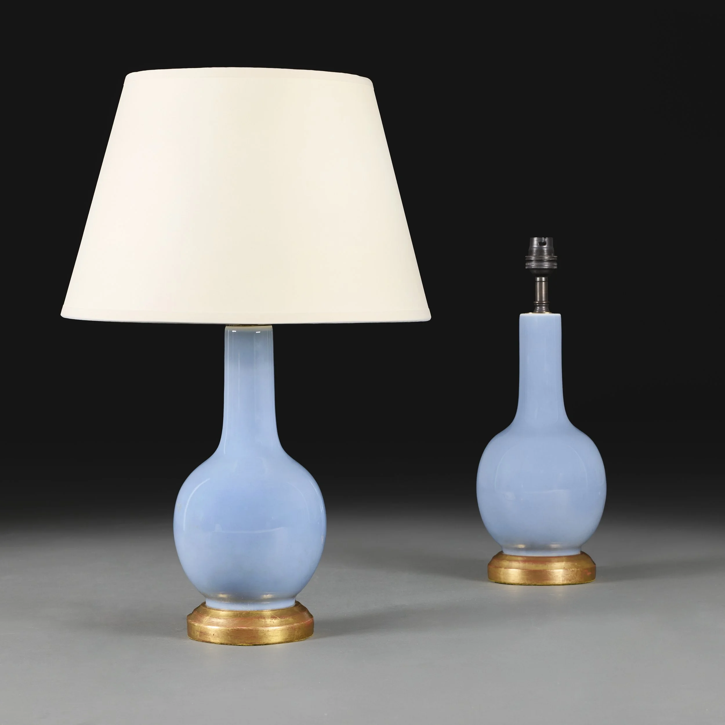A PAIR OF CHINESE CLAIR-DE-LUNE BOTTLE VASES AS LAMPS