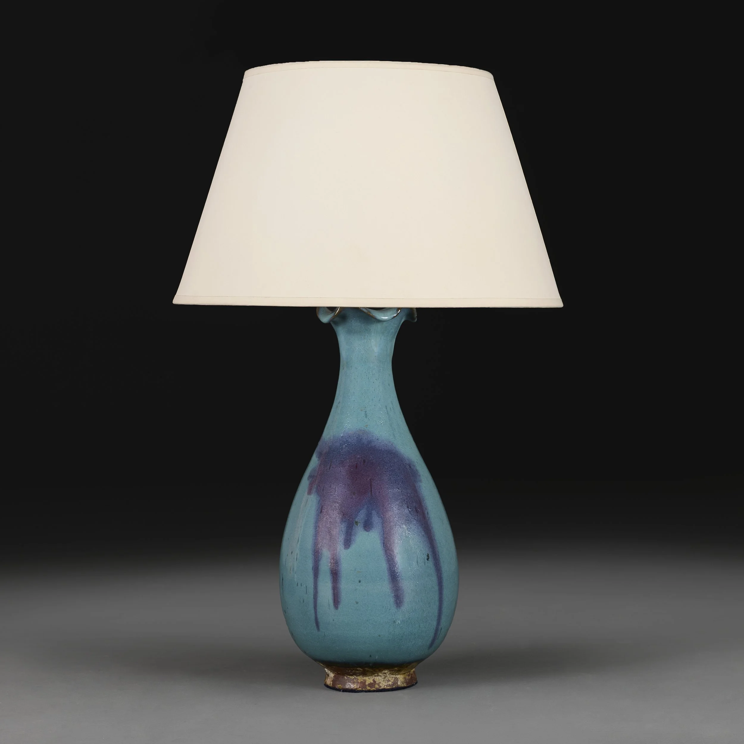A BLUE CHINESE JUNWARE VASE AS A LAMP
