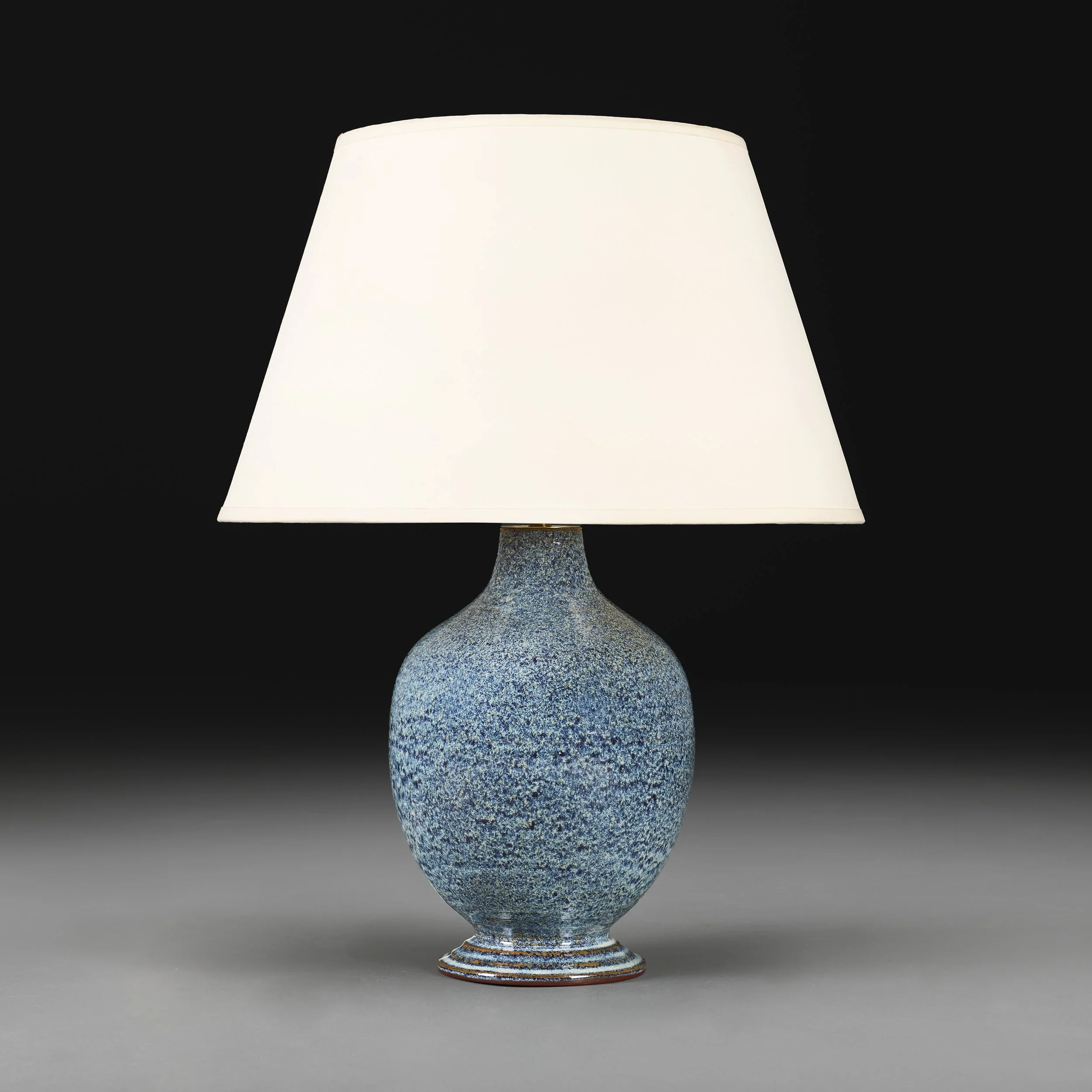 A BLUE SPECKLED ART POTTERY VASE AS A LAMP