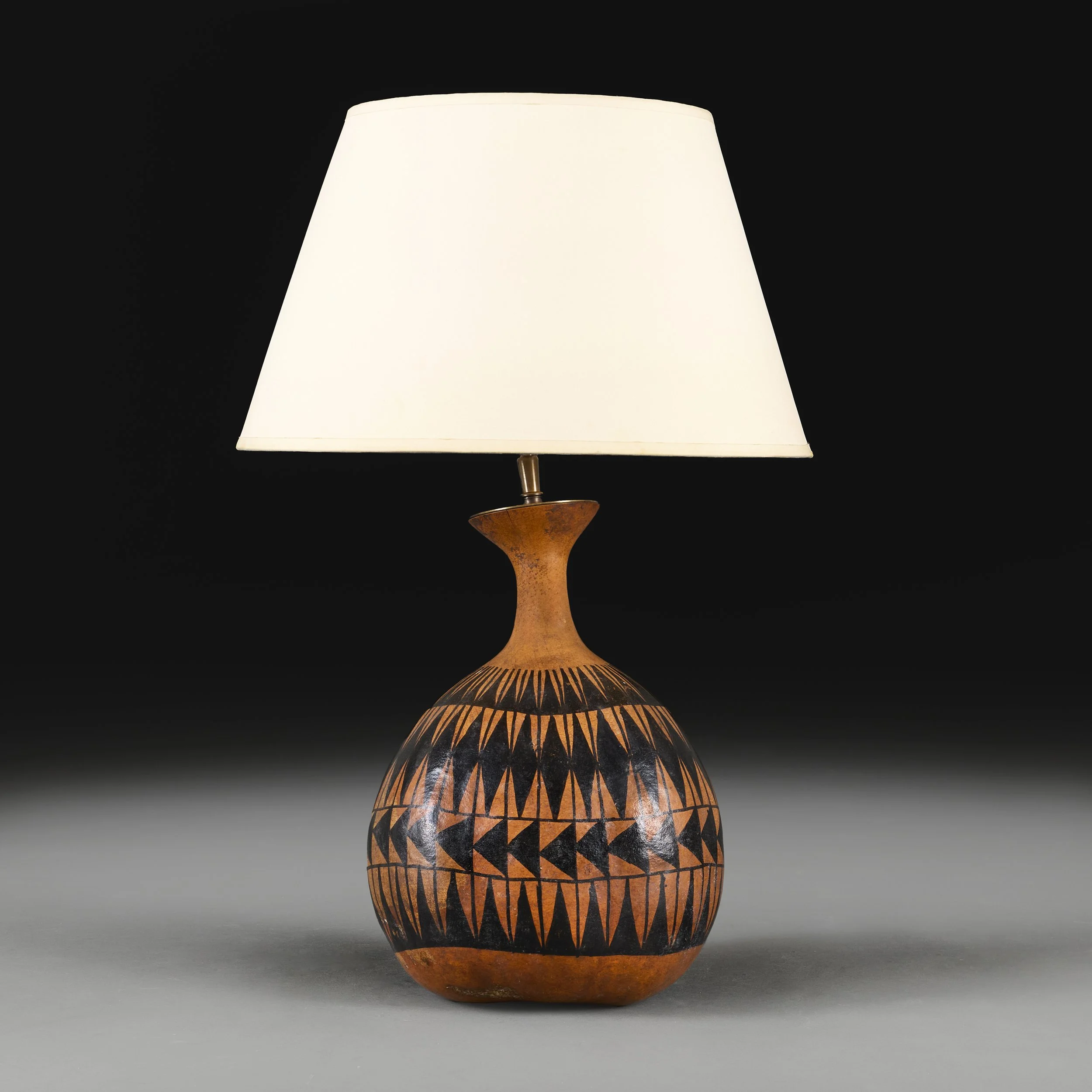 A PAINTED CALABASH GOURD AS A LAMP