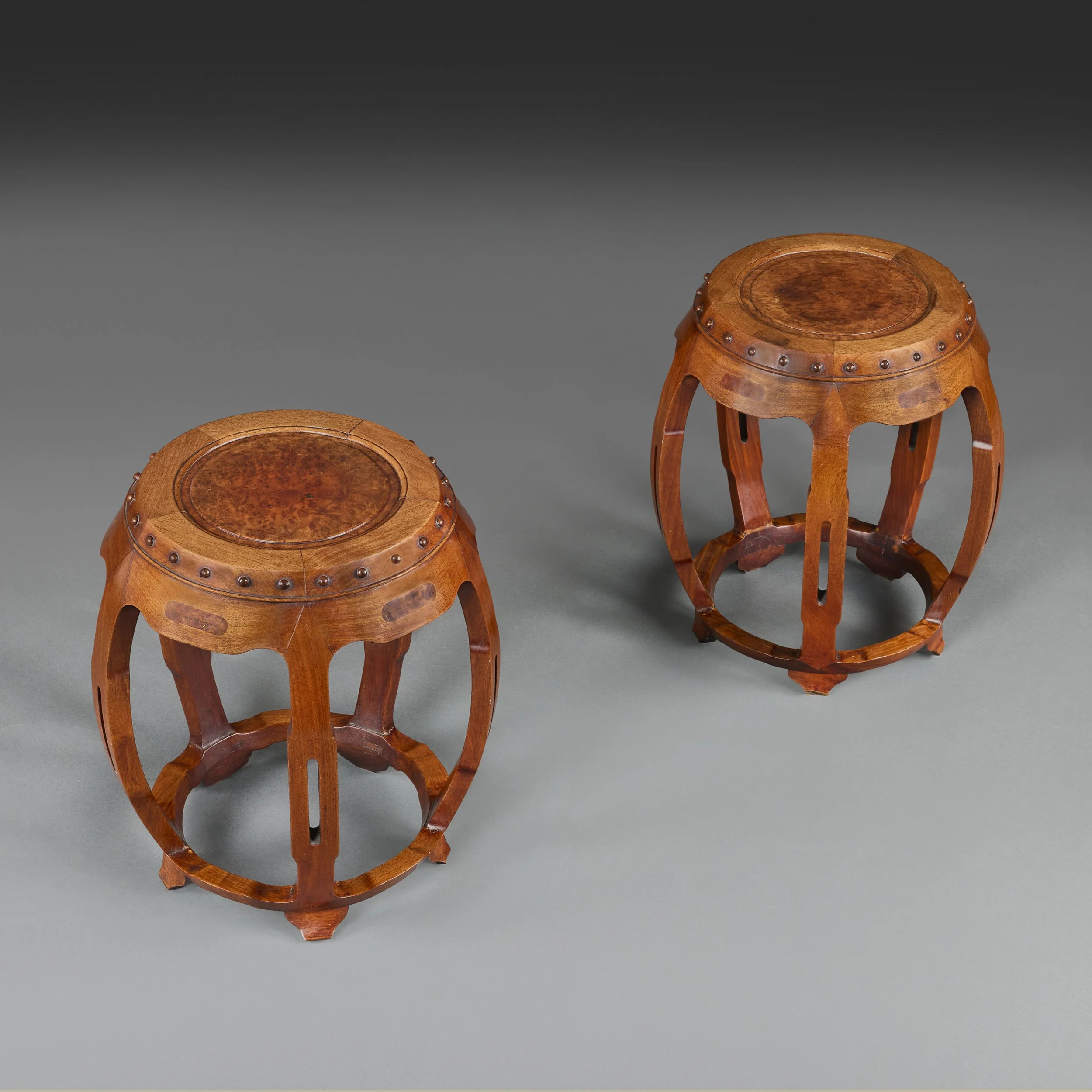 A PAIR OF CHINESE HONGMU BARREL STOOLS