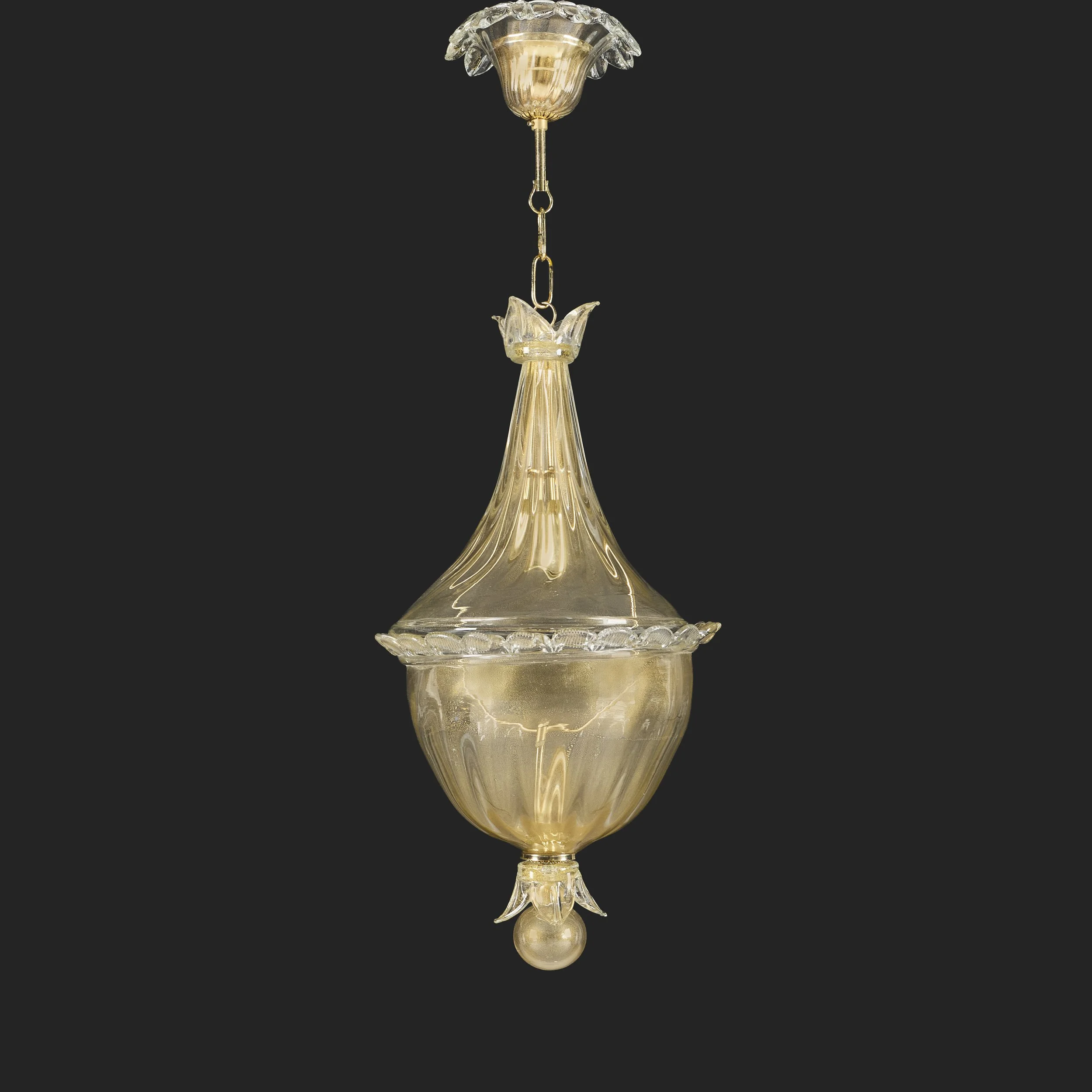 A GOLD FLECKED MURANO GLASS HANGING LANTERN