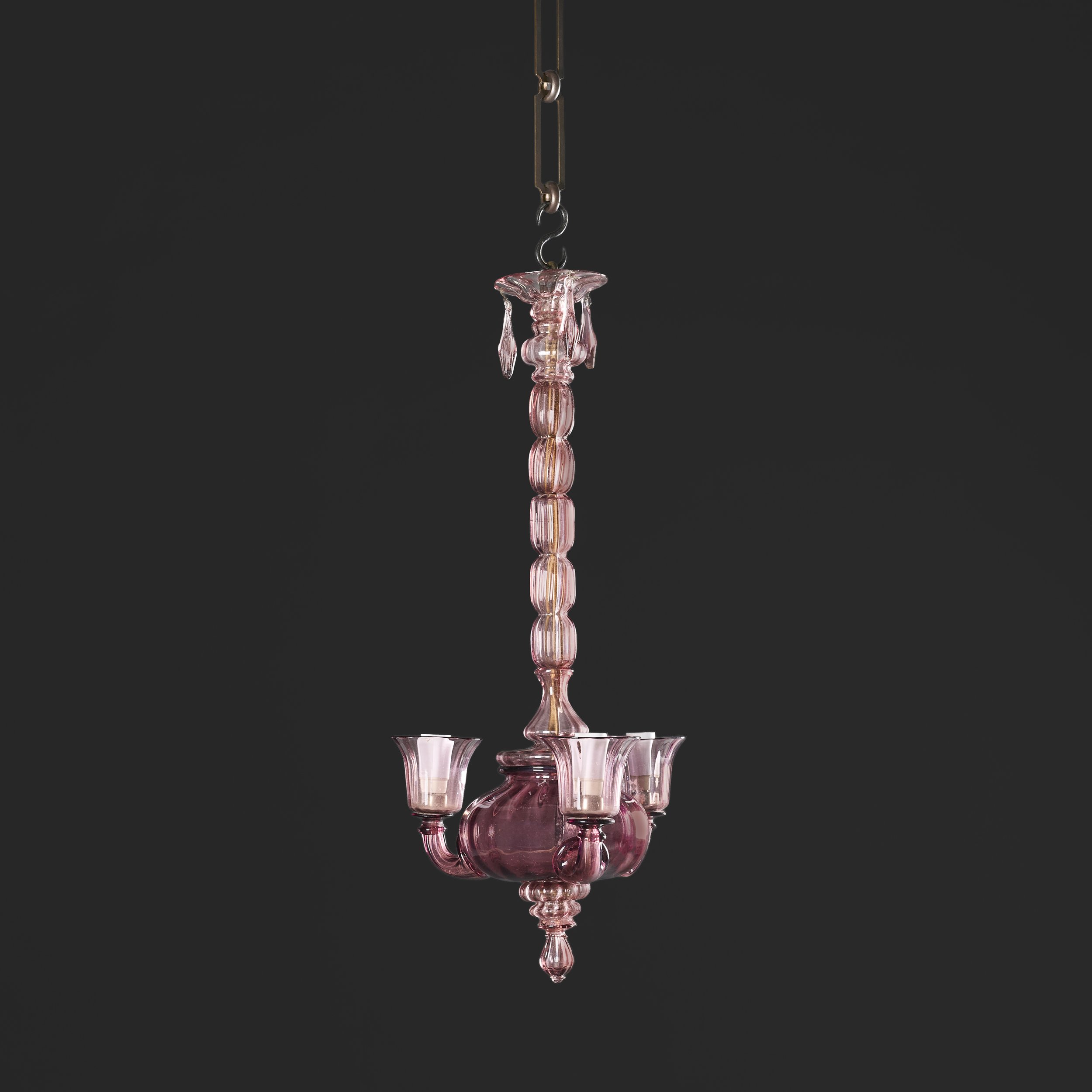 AN AMETHYST THREE ARM MURANO CHANDELIER BY MVM CAPPELLIN