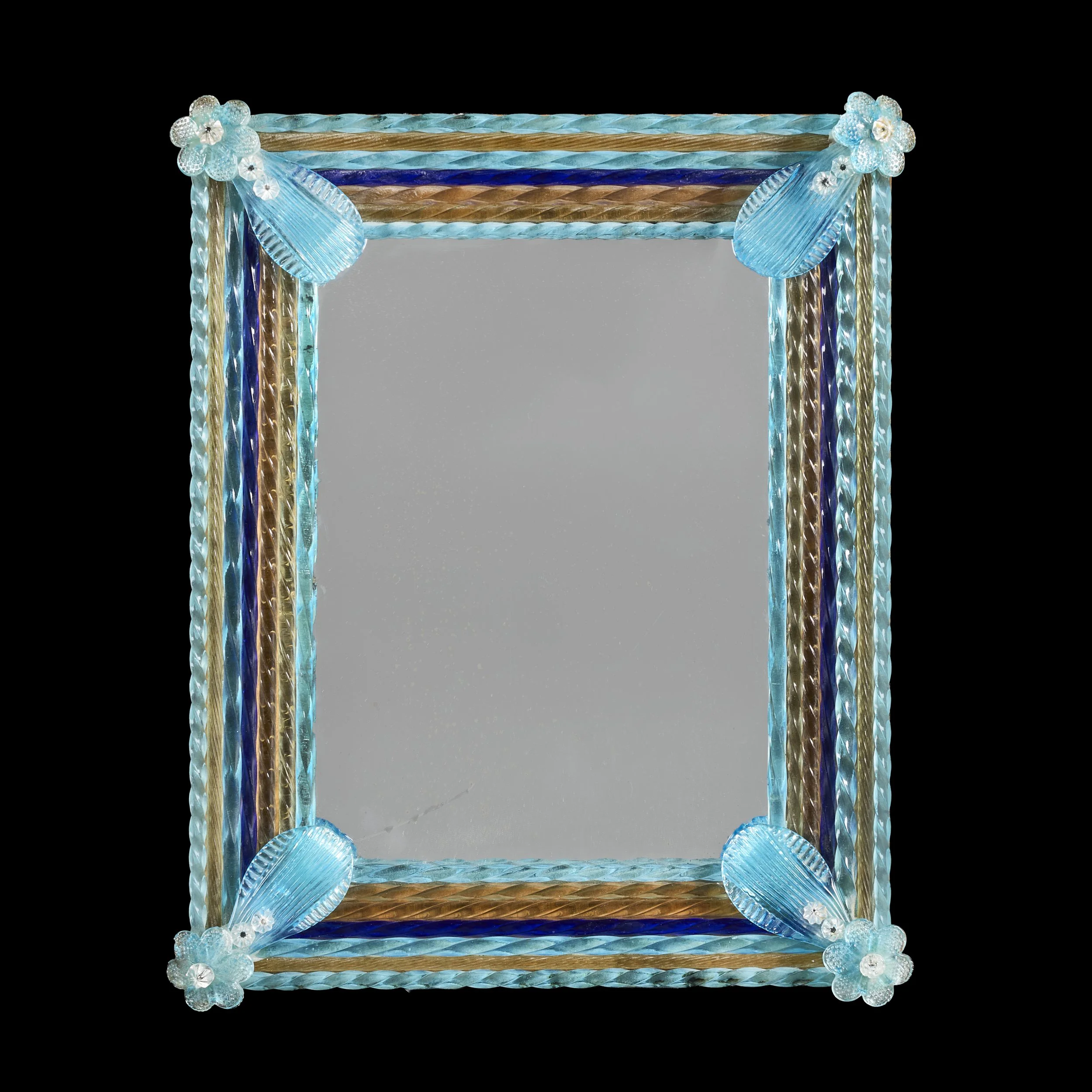 A DIMINUTIVE BLUE MURANO GLASS MIRROR
