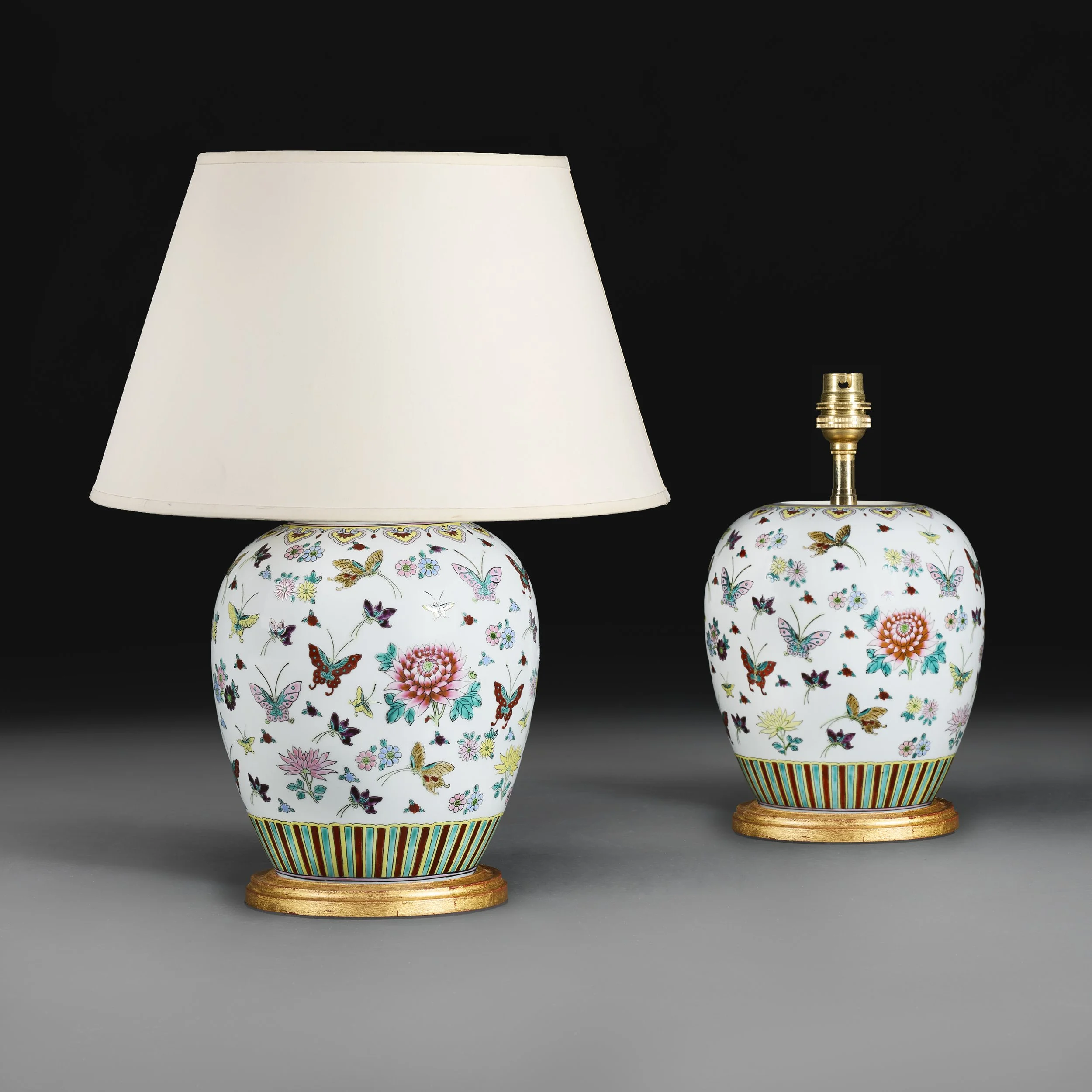 A PAIR OF CHINESE BUTTERFLY JARS AS LAMPS