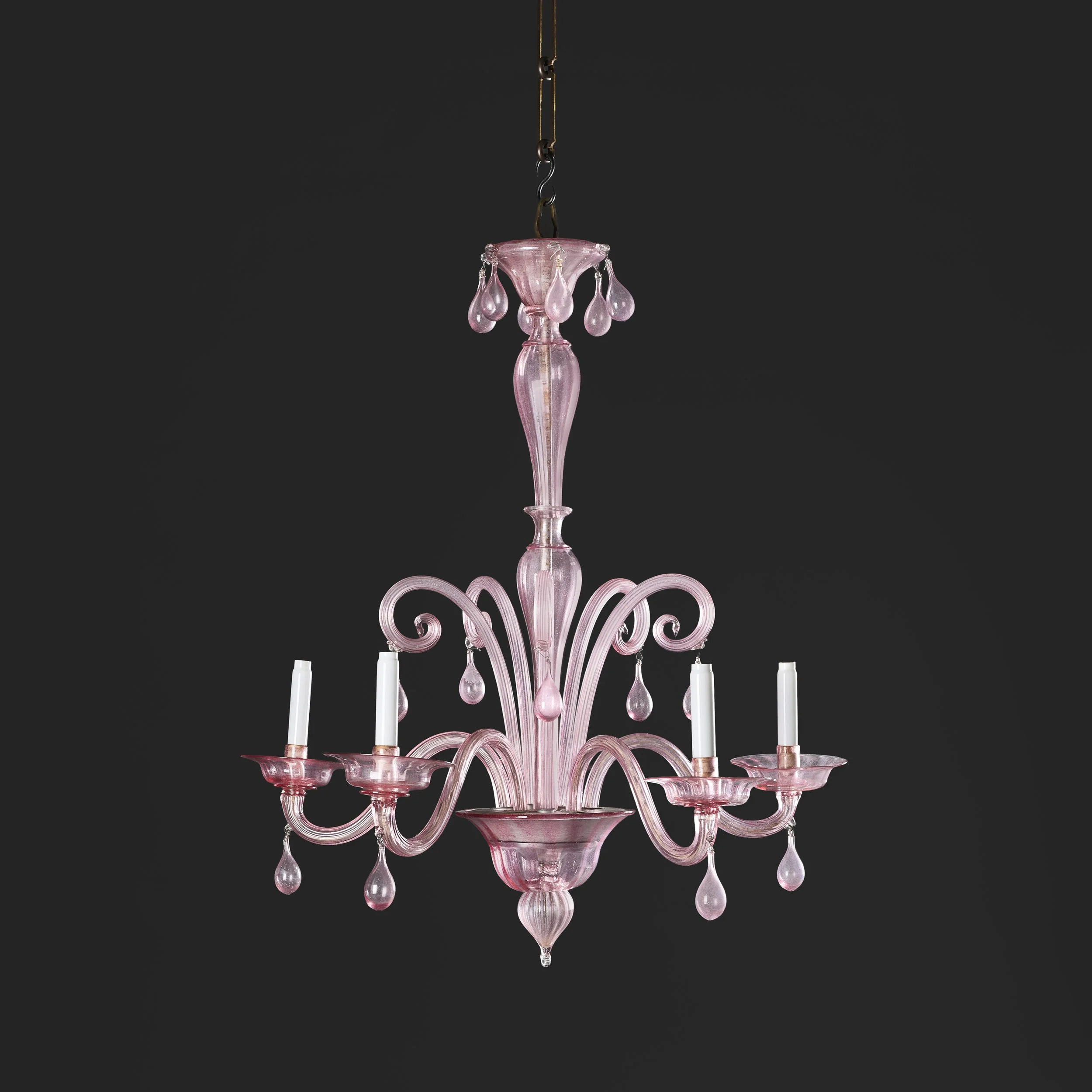 A PALE PINK FIVE ARM CHANDELIER BY VITTORIO ZECCHIN