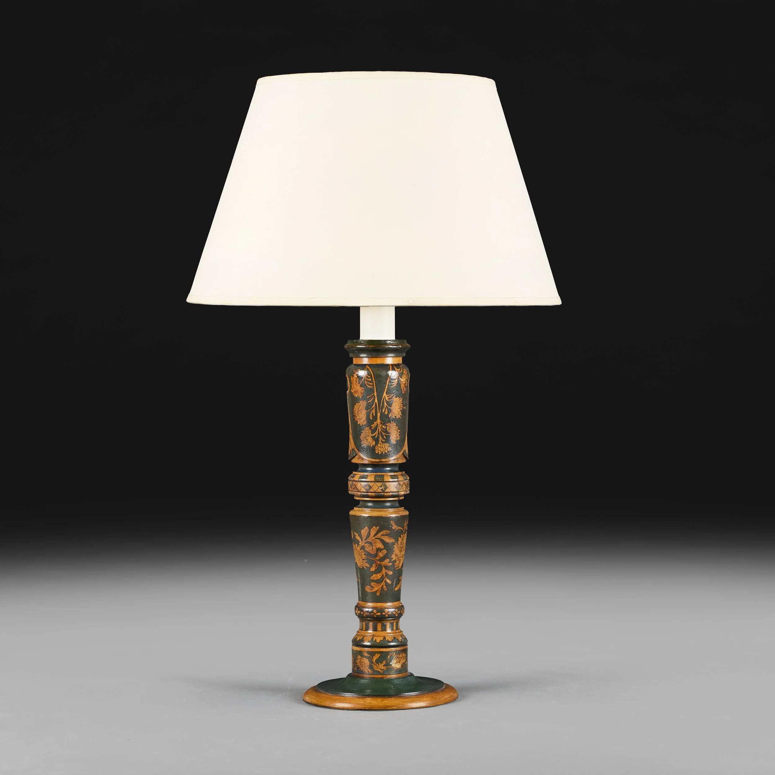 A 19TH CENTURY PENWORK LAMP