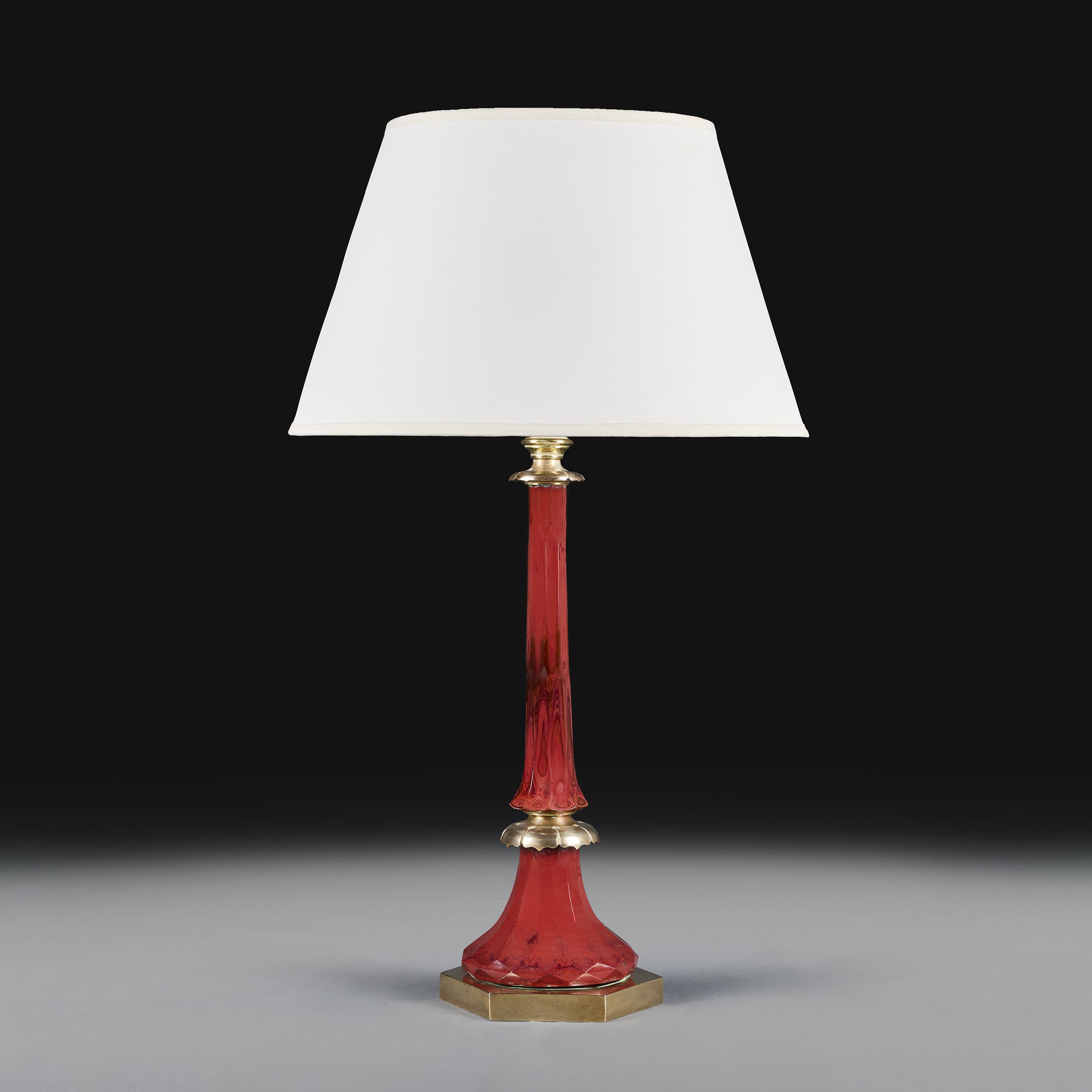 A FINE WILLIAM IV RED AGATE GLASS OIL LAMP