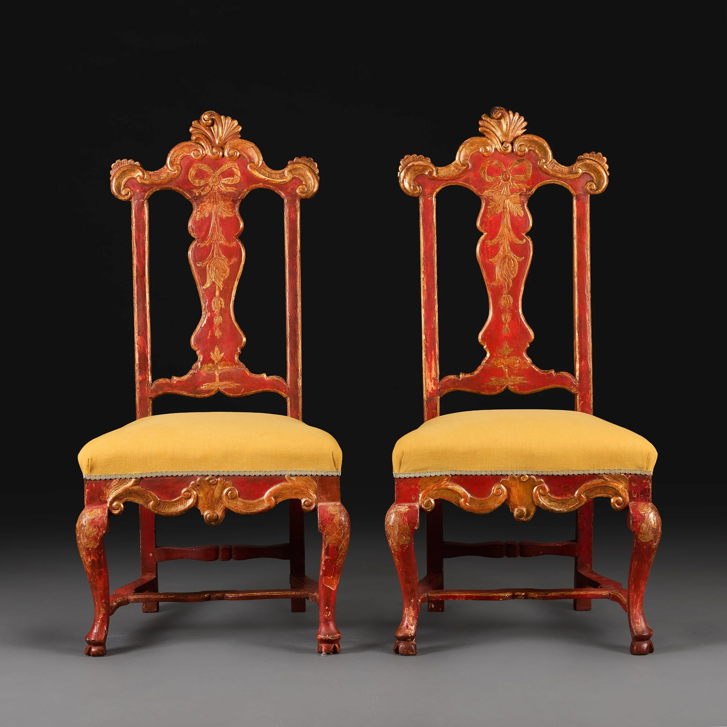 A PAIR OF MID 18TH CENTURY PAINTED PORTUGUESE SIDE CHAIRS