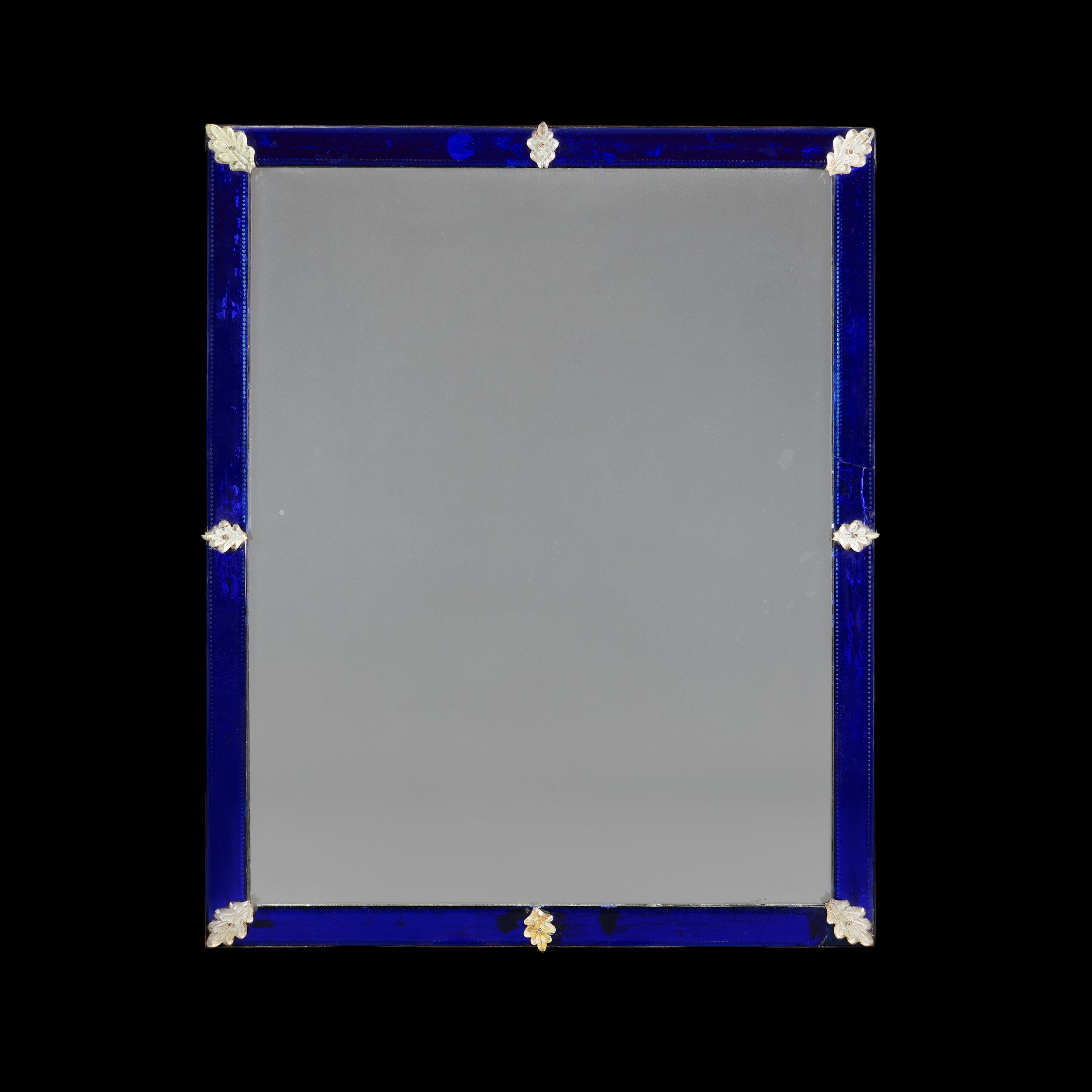 A FRENCH ART DECO BLUE GLASS MIRROR