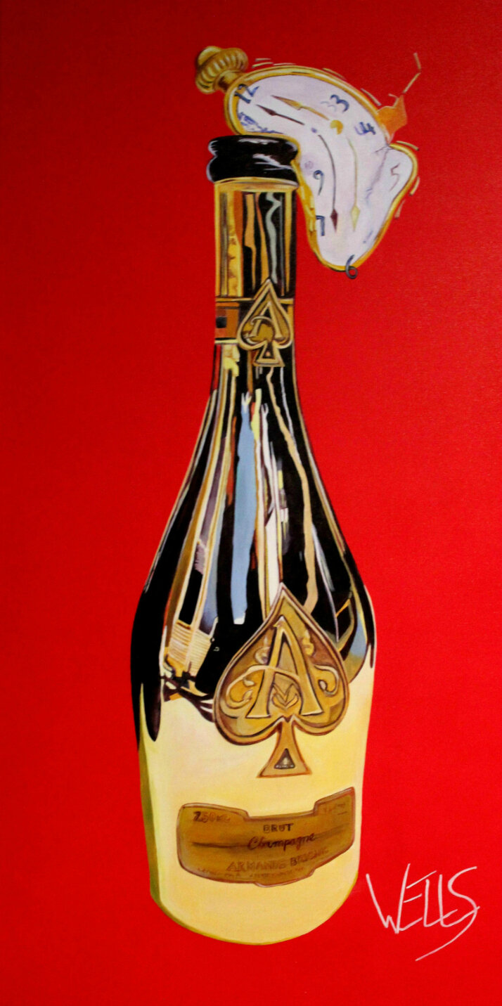 Stacey_Wells_Art_salvidor-dali-clock_wine_bottle_art-Time In A Bottle_2ftx4ft.jpg