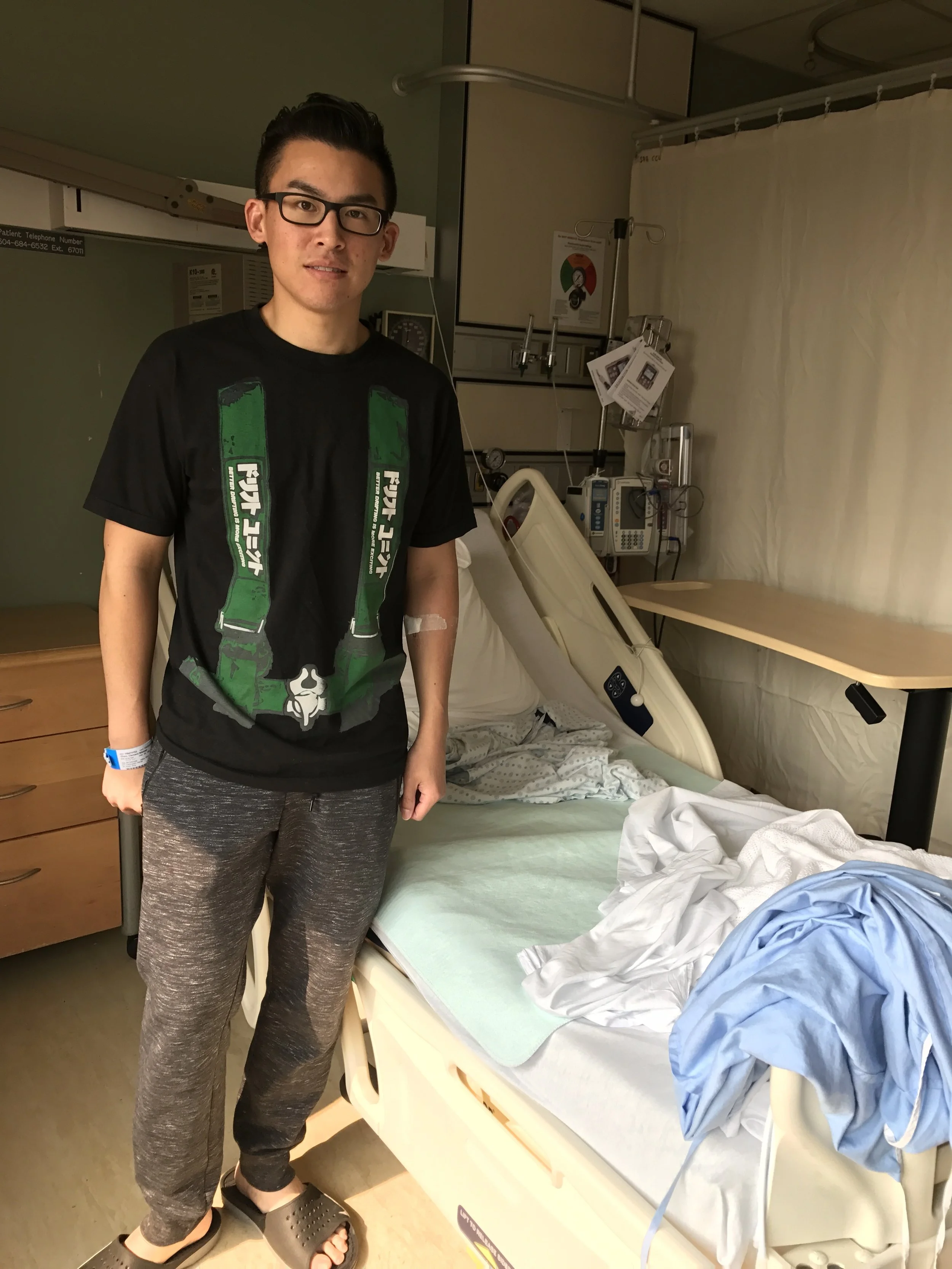 Saying goodbye to his bed for a week!