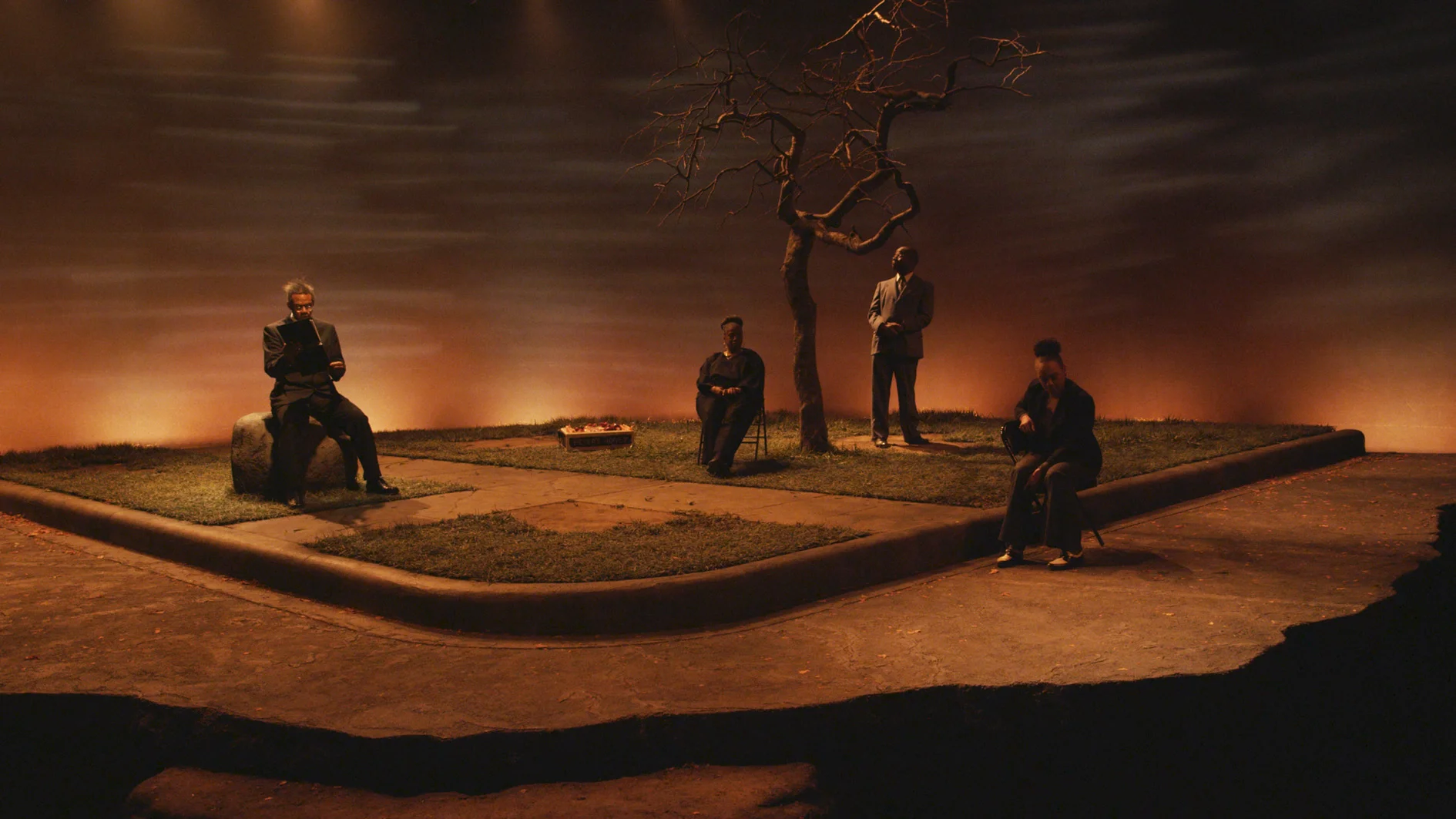 Catherine Sullivan with George Lewis, Charles Gaines and Sean Griffin, Afterwords via Fantasia , 2015, single - channel video (color, sound) and mixed media installation (production still)