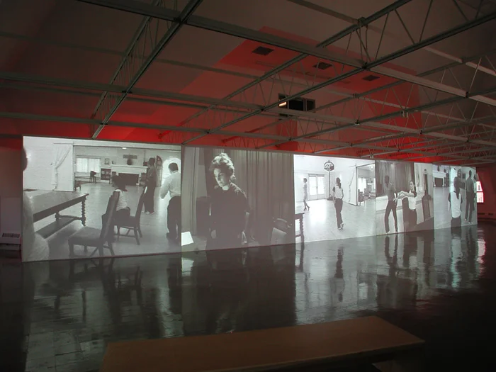 Catherine Sullivan, The Big Hunt , 2002, 5 projections, B/W, no sound, 22 minutes each, installation view at The Renaissance Society at the University of Chicago, USA