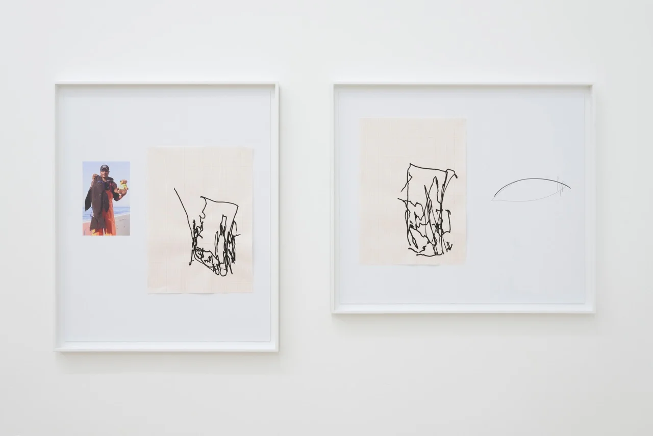 Left: Elbows drawings (Toast) Right: Elbows drawings (Shoes) Acrylic on graph paper, pencil and archival prints, 2014, 66cmx55cm