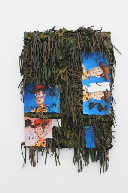 Renaud Jerez, Final Fantasy, 2012, ghillie suit, transfer-print, acrylic, ball pen, 80 x 60 x 10 cm