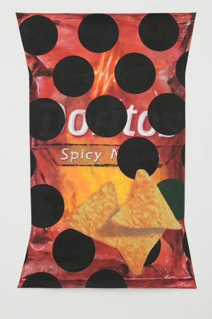 Untitled Shroud (Doritos spicy nacho w blk dots) , 2012, acrylic on cotton, inkjet on canvas - 211,7 x 133,2 cm (83.5 x 52.5 inch)