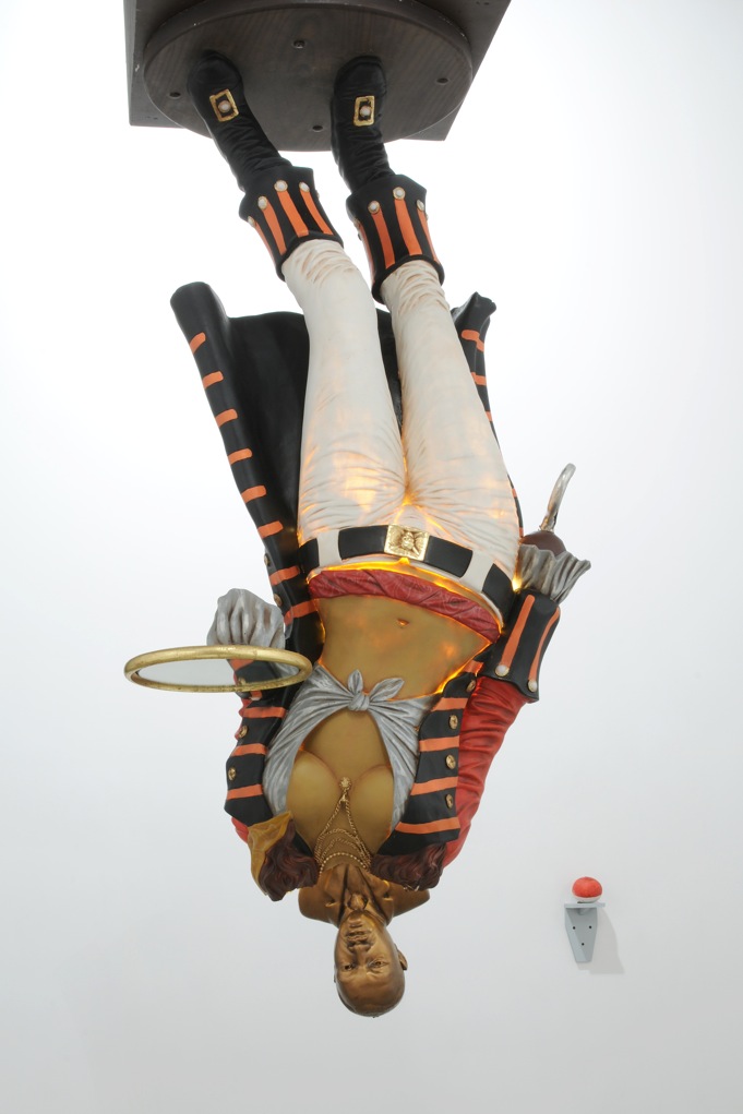 A Vessel in a Vessel in a Vessel and So On , 2007, sculpture - Pirate lady statue, Martin Luther King Jr plaster bust, wood, pump, light, chocolate, 304 x 91 x 91 cm, ed. 1/3