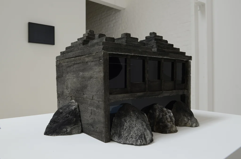 Jean-Pascal Flavien, night house at day time , 2011, Tinted concrete and wood, dark acrylic glass, 40 x 58 x 47 cm