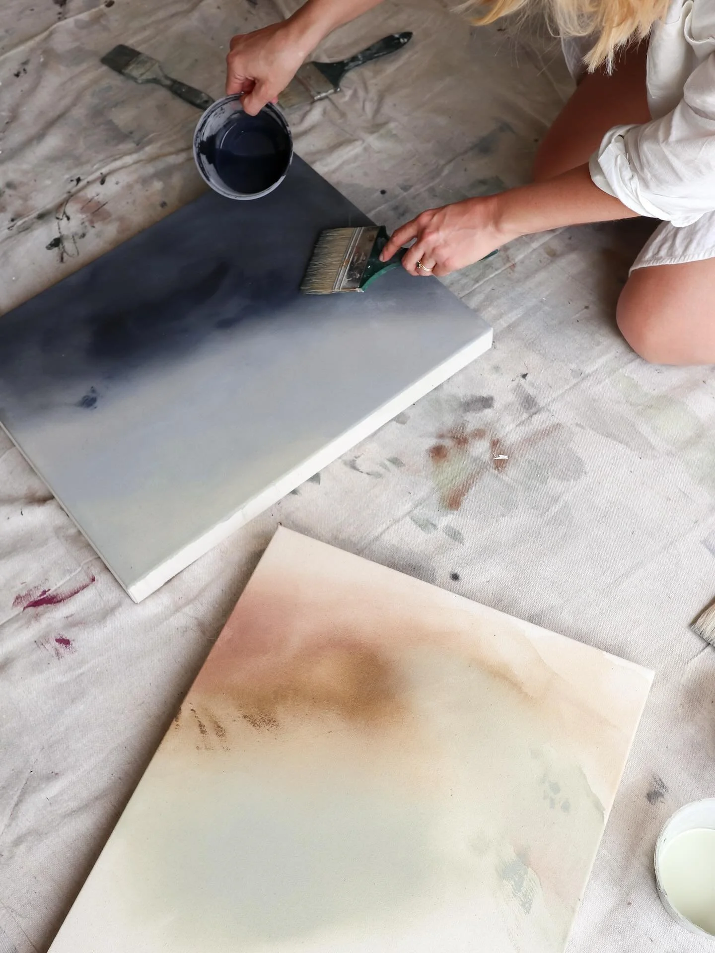I remember painting these on a day when it was difficult to get in a creative flow. i kept pushing through, layering and lifting paint until something started to feel right. then it started pouring outside. the windows were open, i could feel the coo