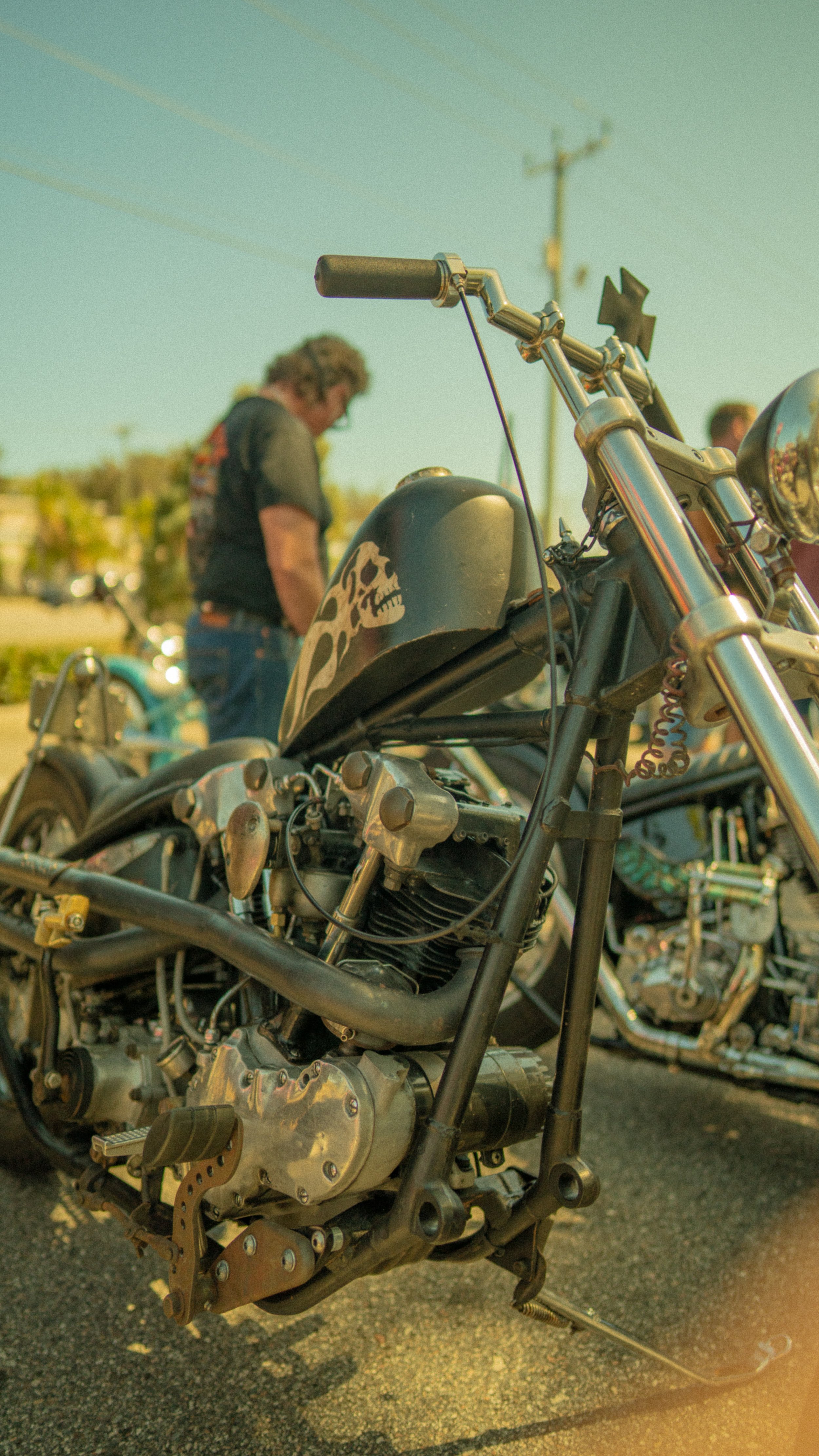 giuseppes steel pizza daytona bike week chopper show vintage motorcycle harley davidson knucklehead flathead shovelhead panhead chopper cry now throw pillow traditional tattoo skeleton goods-68.jpg