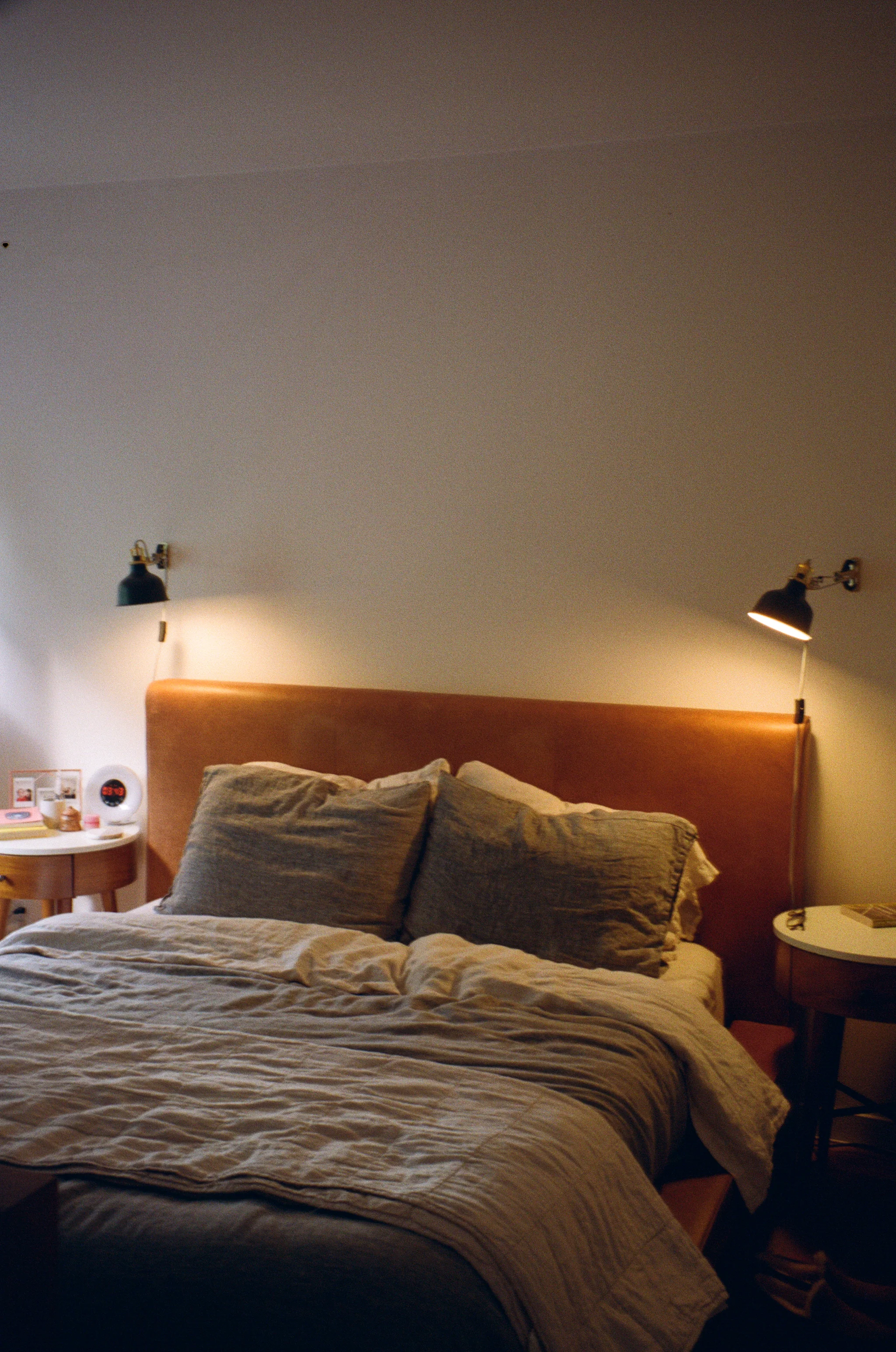 Bed: West Elm , Bedside Tables: Living Spaces , Bedding: Parachute and West Elm