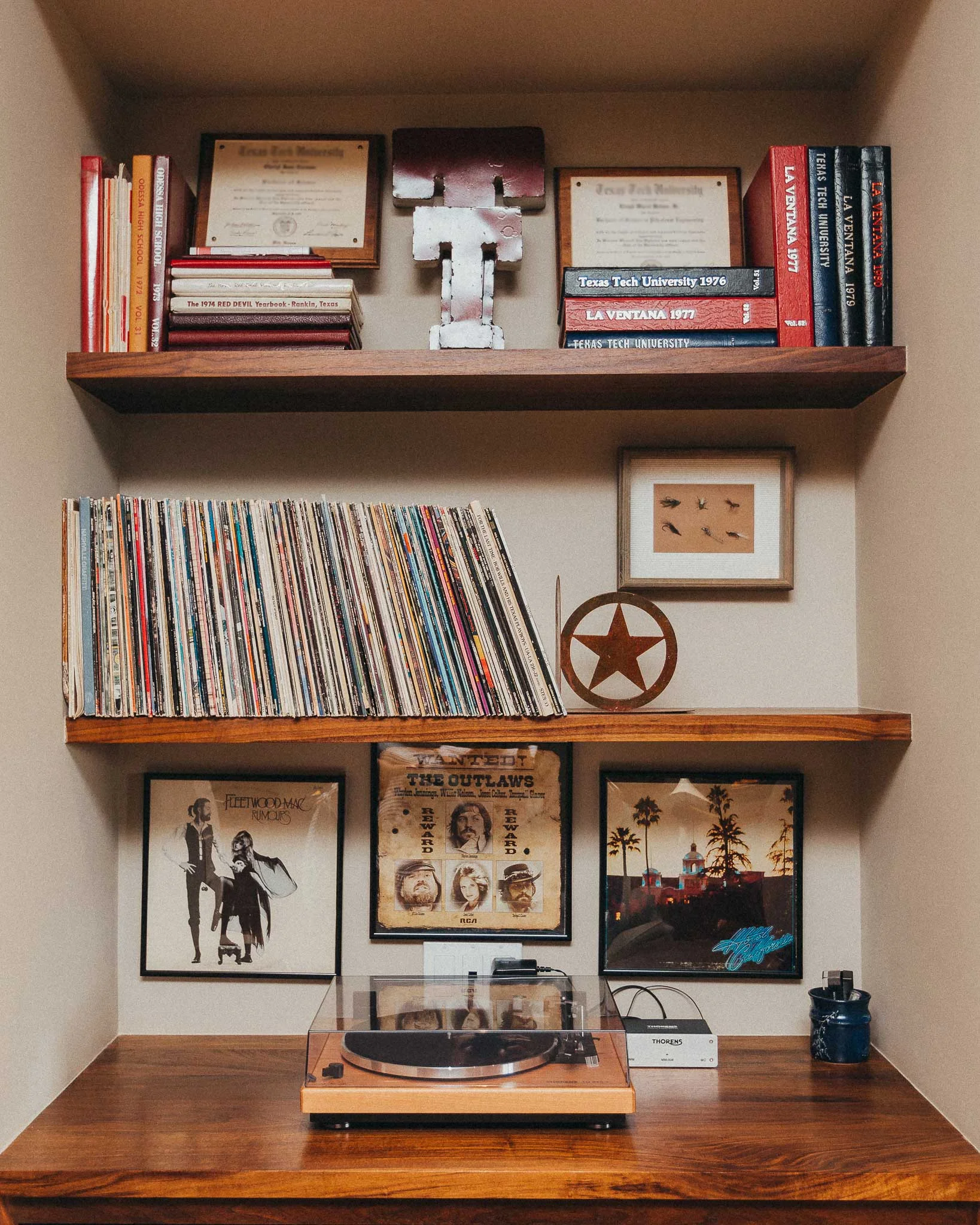 The clients favorite feature of the A/V install is a turntable that plays over the surround sound speakers throughout the home