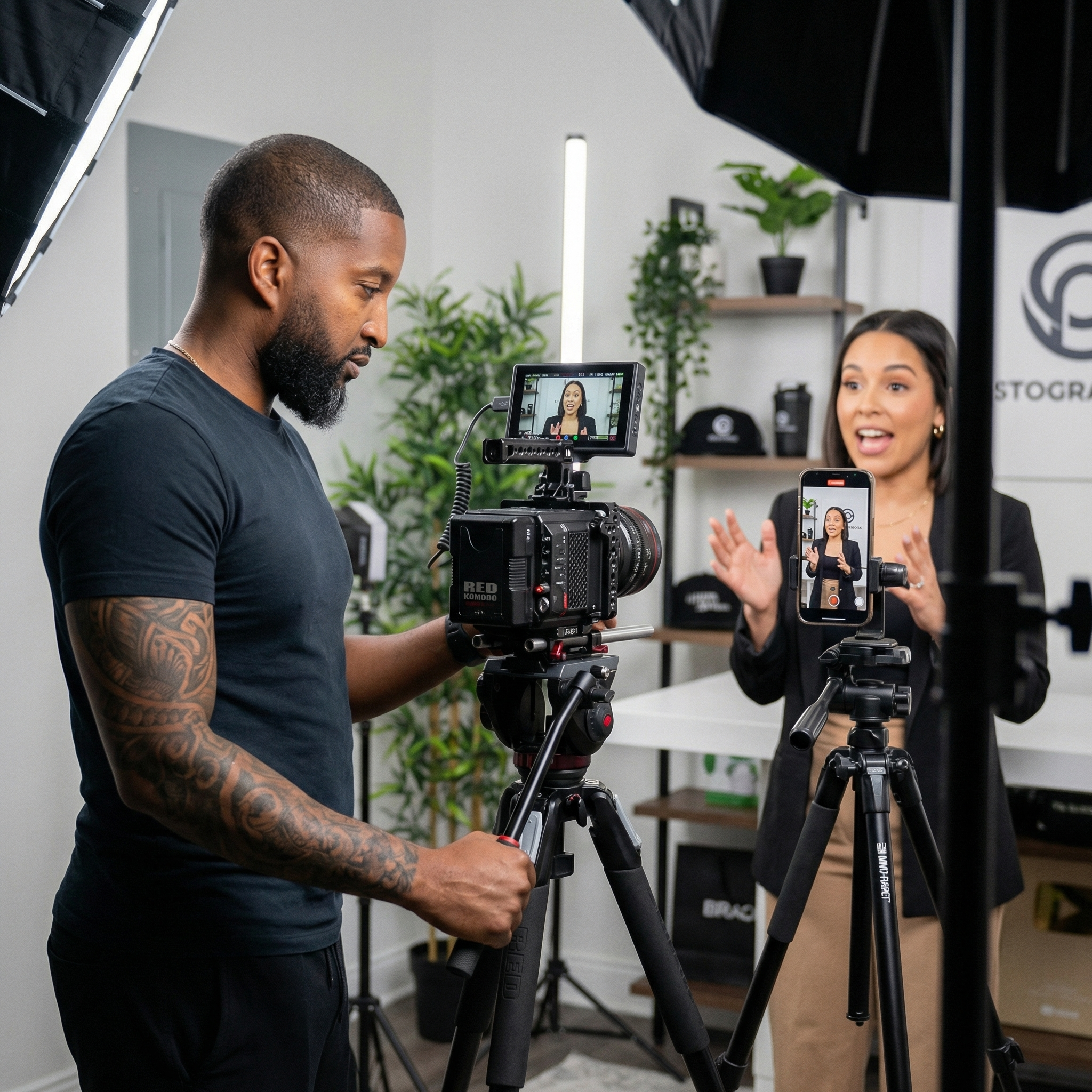 Flash Forward cinematographer filming social media content on a RED Komodo camera with professional studio lighting in Toronto