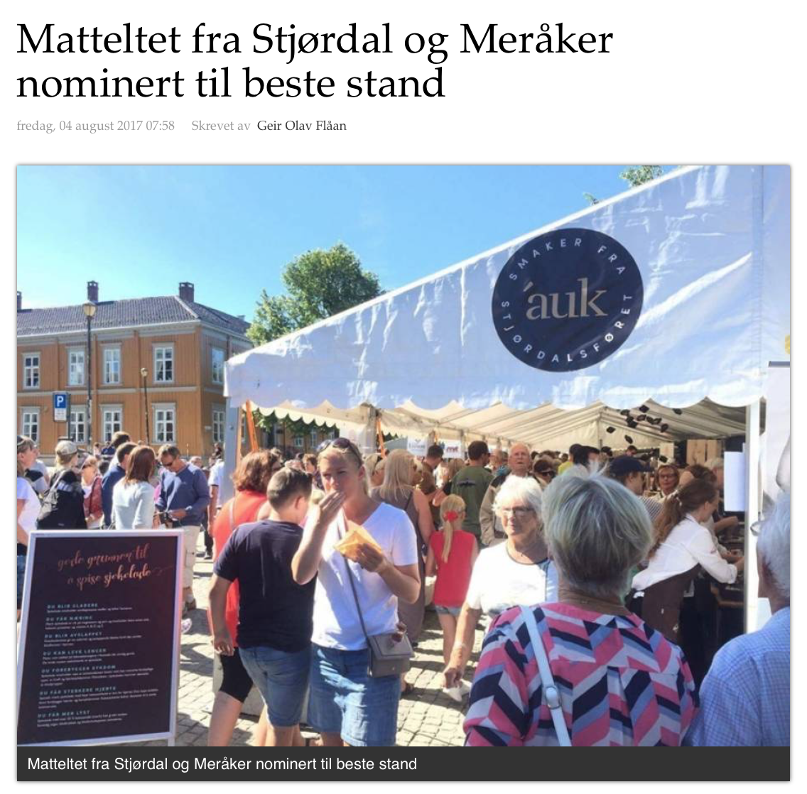 Artikkel i Stjørdals-Nytt 04.08.2017